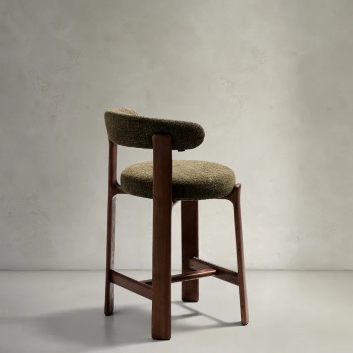 Hocker GRANITE groen chenille met een donkere essen basis