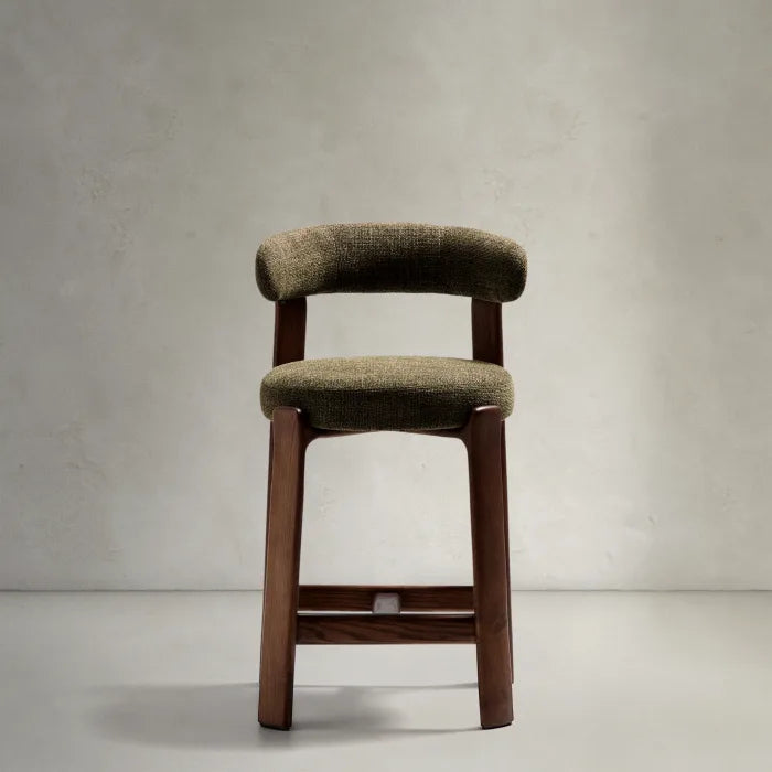 Hocker GRANITE groen chenille met een donkere essen basis