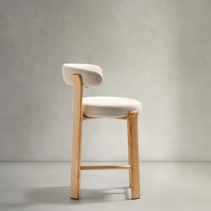 Hocker GRANITE beige chenille met essen basis