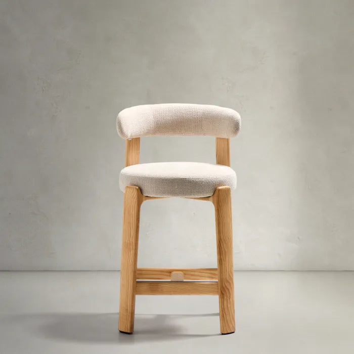 Hocker GRANITE beige chenille met essen basis