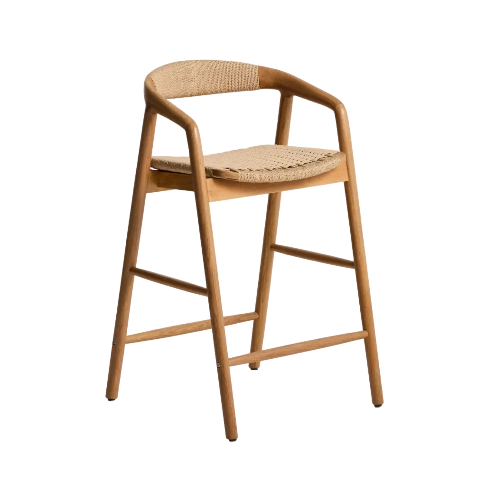 Barstoel DERILE van eikenhout met beige touw.
