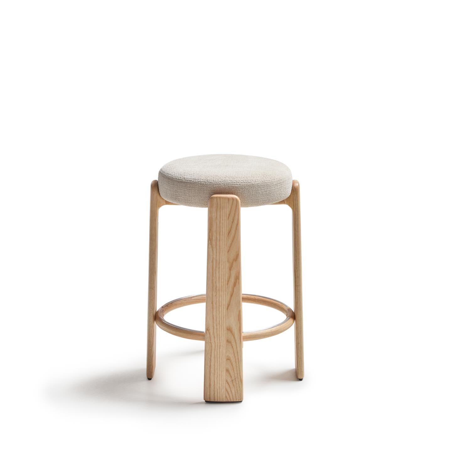GRANITE beige chenille bar stool with ash base