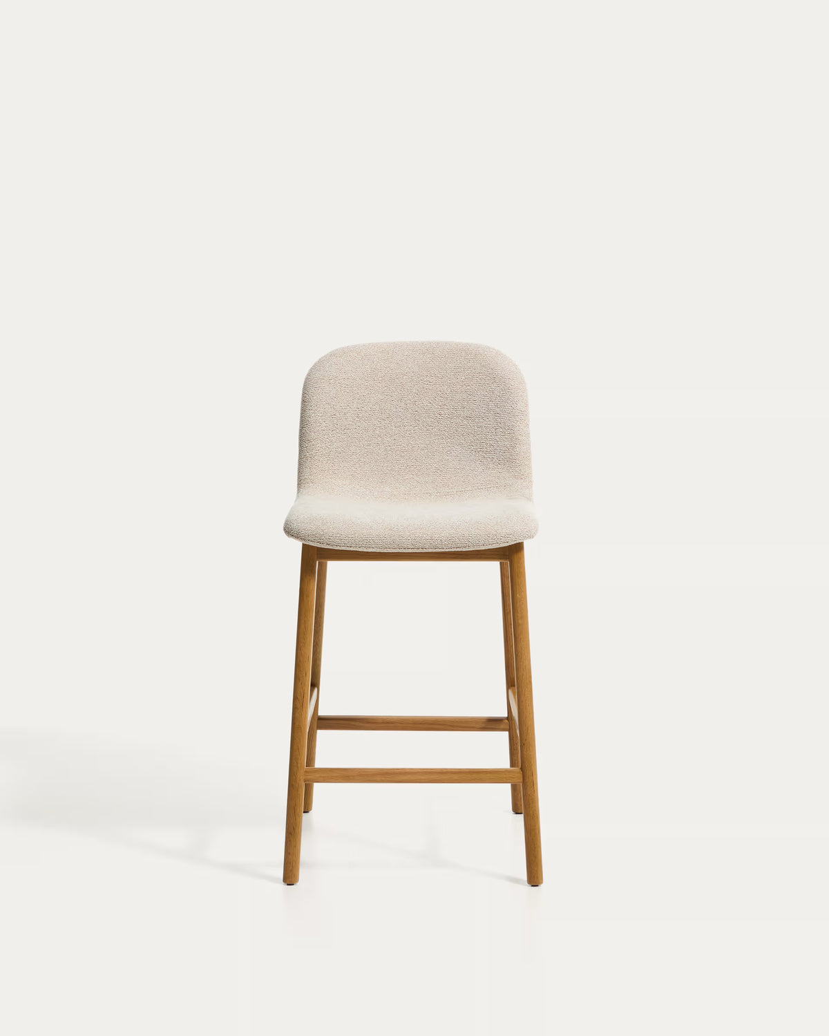 Hocker ELNOR beige chenille met een eiken basis