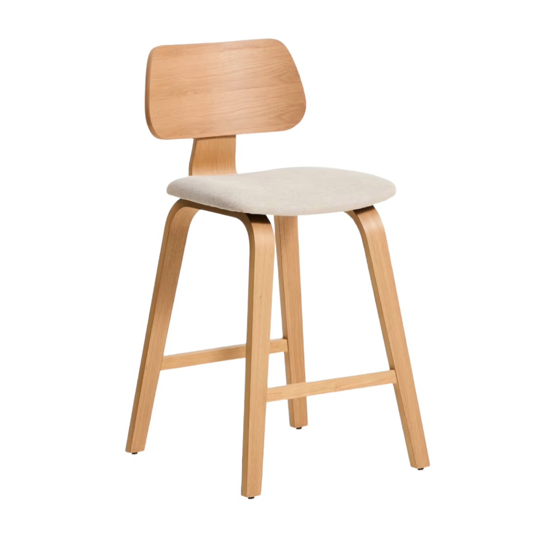 Barkruk GENA beige chenille met een gefineerde eiken basis