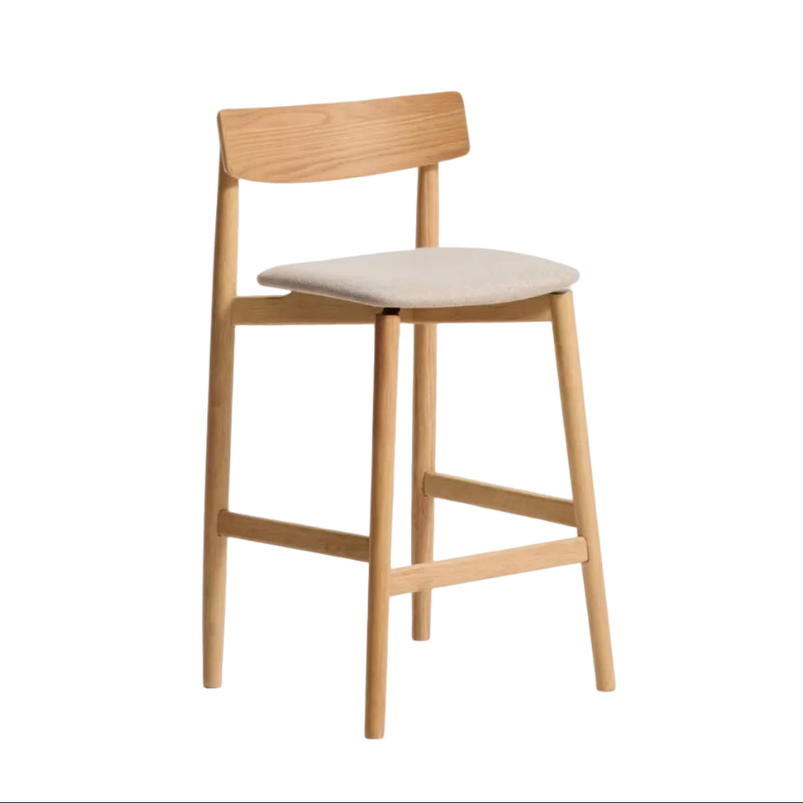 Barstoel EVERA beige chenille met een gefineerde eiken basis