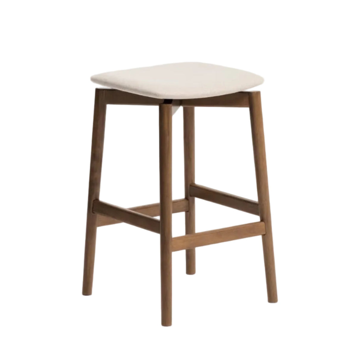 Hocker EVERA beige chenille met een donkere gefineerde eiken basis