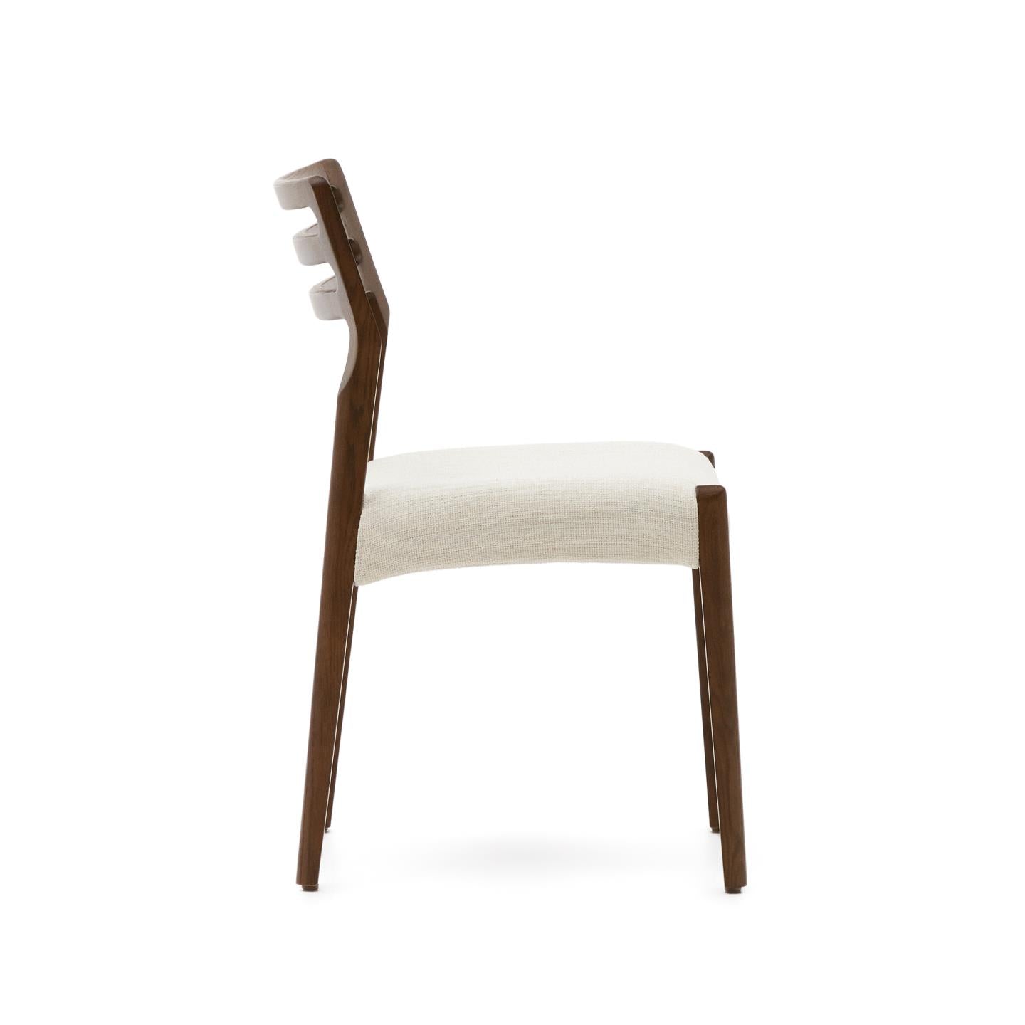 CUDIA chair in beige chenille with a dark oak base