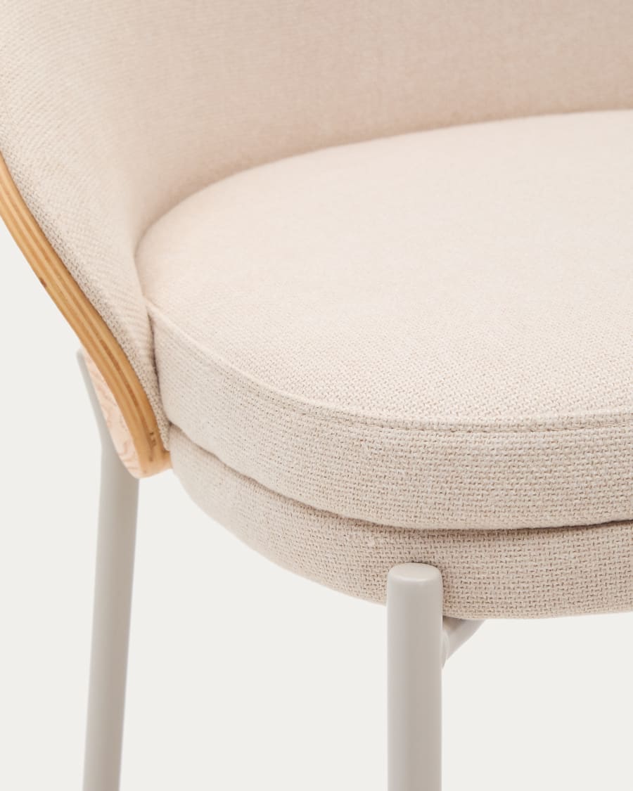 Barhocker EAMY beige Chenille mit Eschenholz-Finish