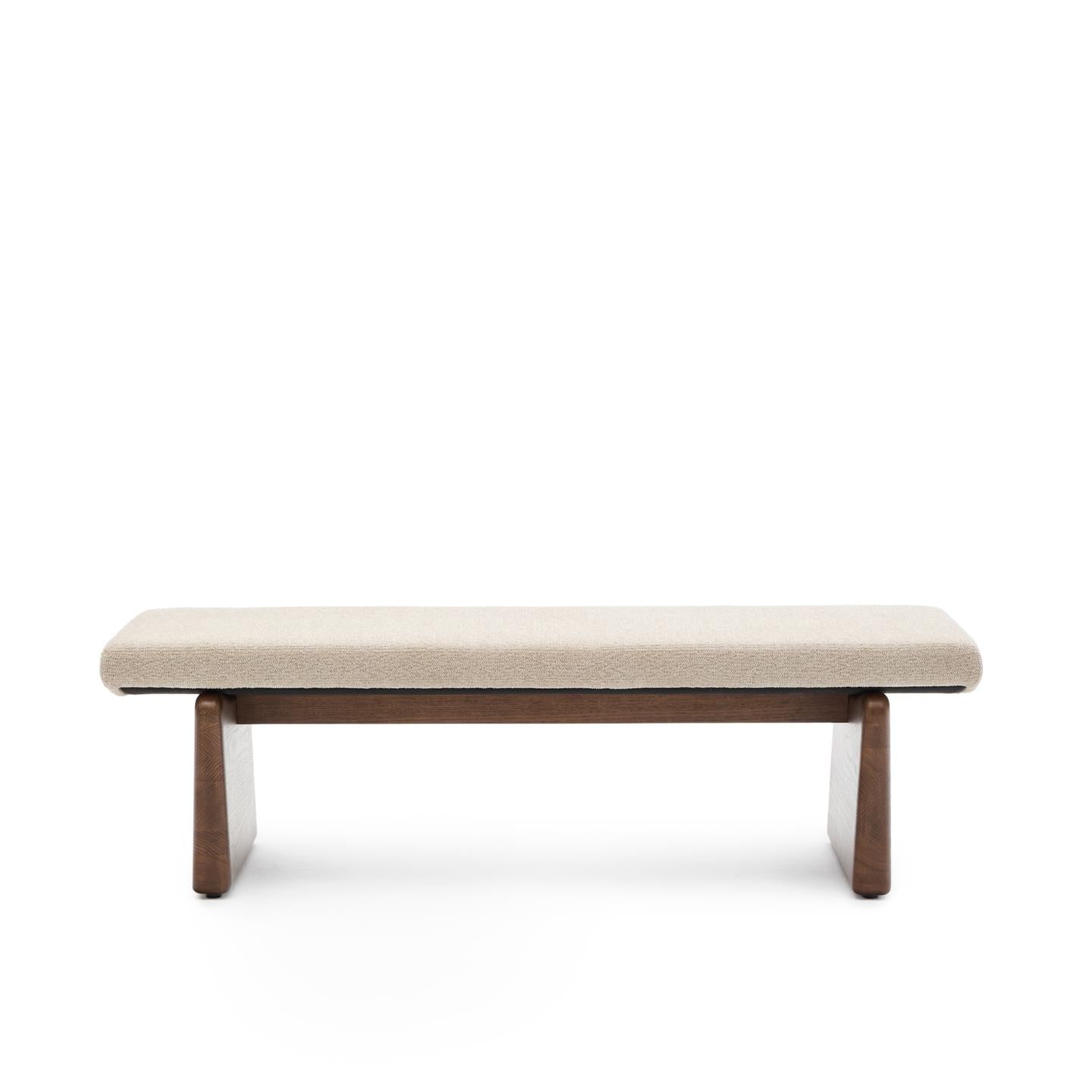 TOPAZ beige Chenille-Bank mit dunklem Eschenholzgestell
