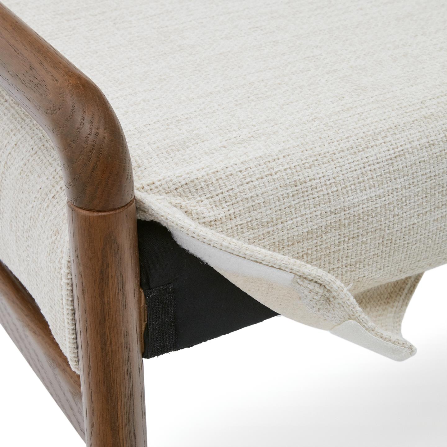 MACARET bank beige chenille met een donkere eiken basis