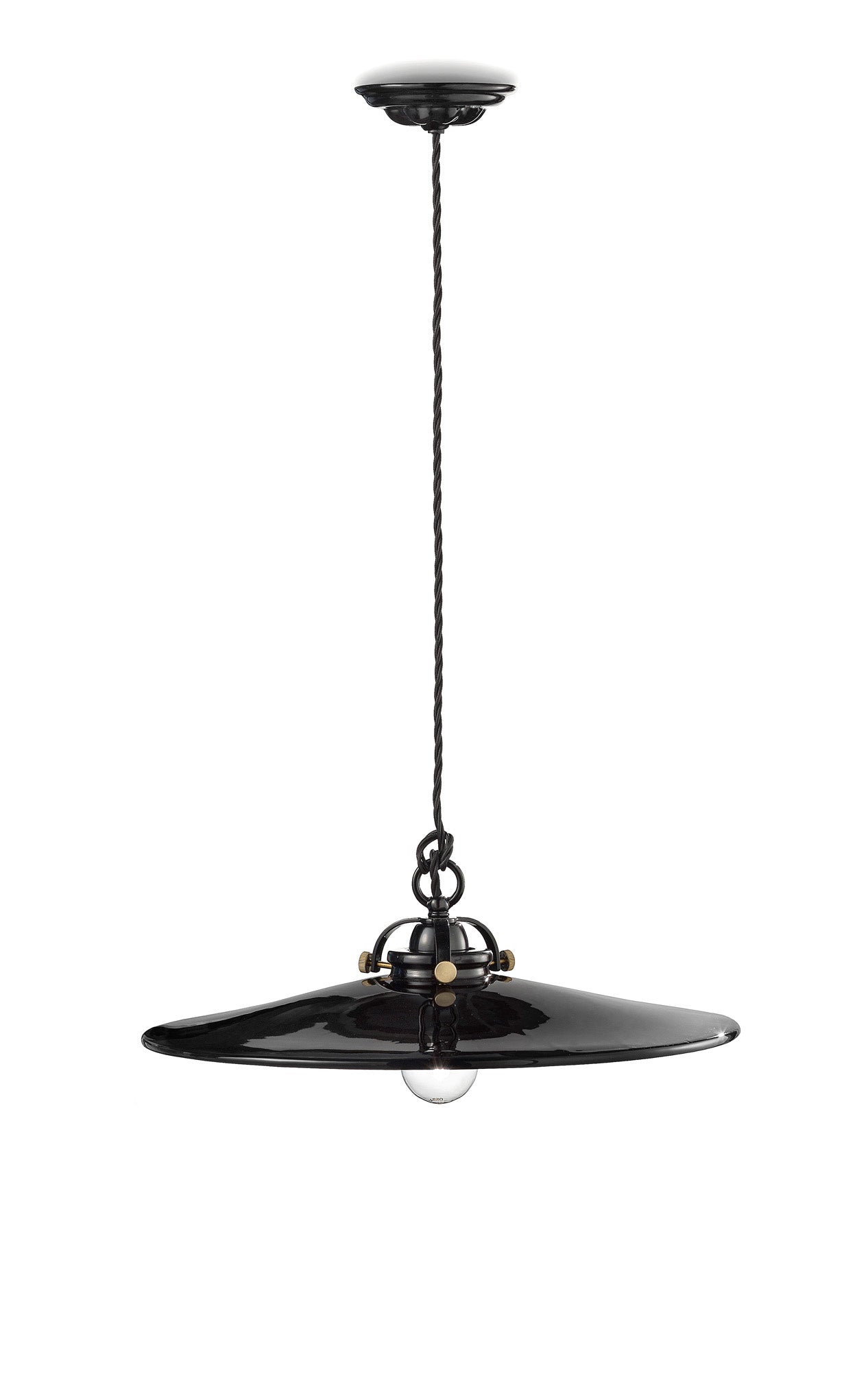 Hanglamp van keramiek B&W zwart met messing afwerking
