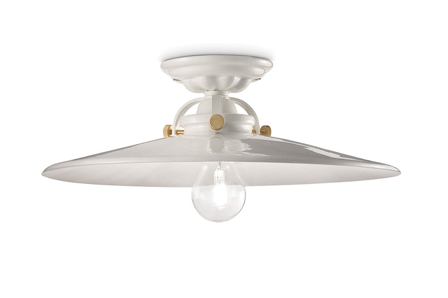 Witte keramische plafondlamp B&W met messing afwerking