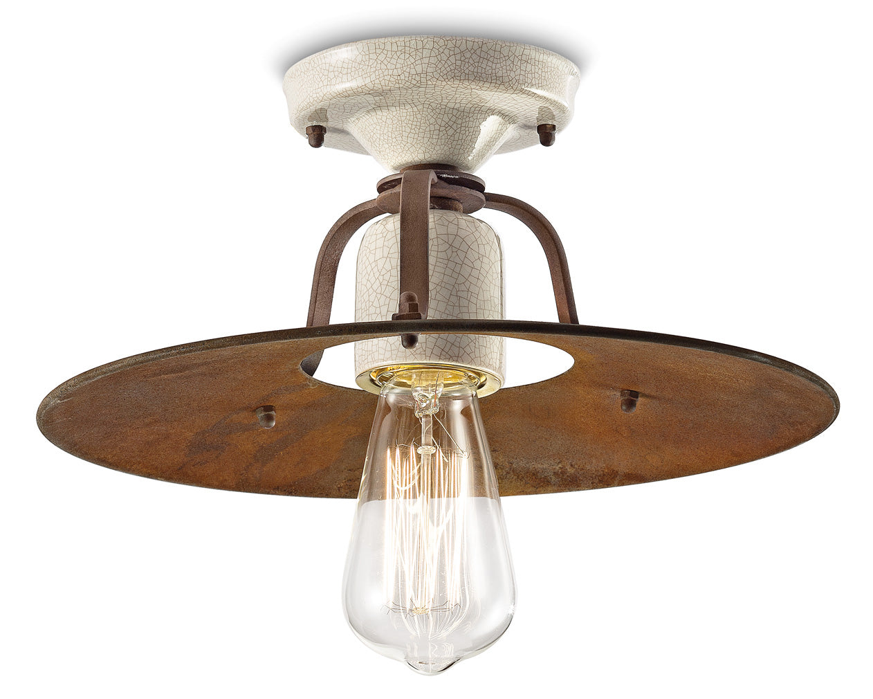 Keramische en ijzeren plafondlamp GRUNGE roestkleurig met crème craquelé-effect