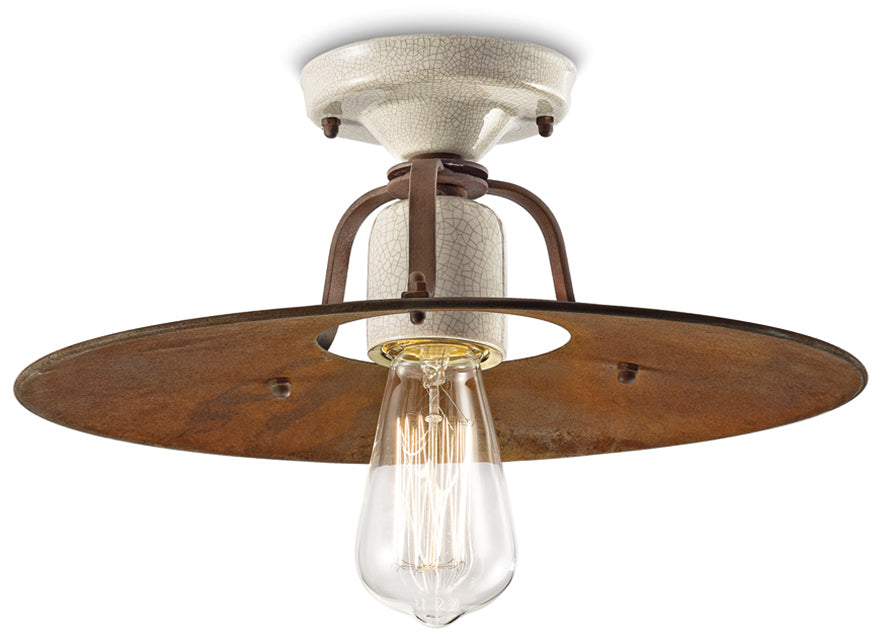 Keramische en ijzeren plafondlamp GRUNGE roestkleurig met crème craquelé-effect