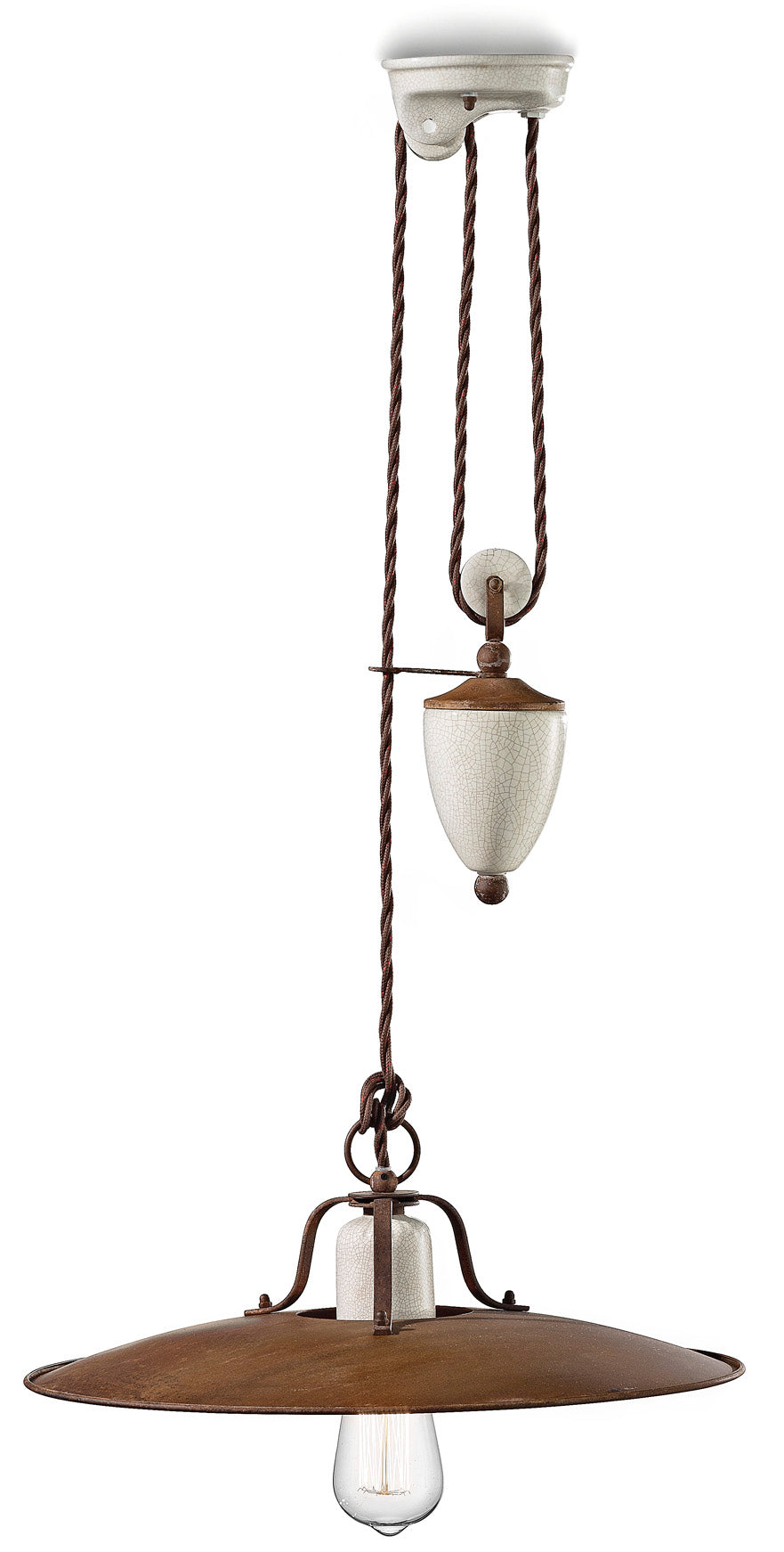 Kronleuchter aus Keramik und Eisen GRUNGE Rost mit cremefarbenem Craquelé-Effekt