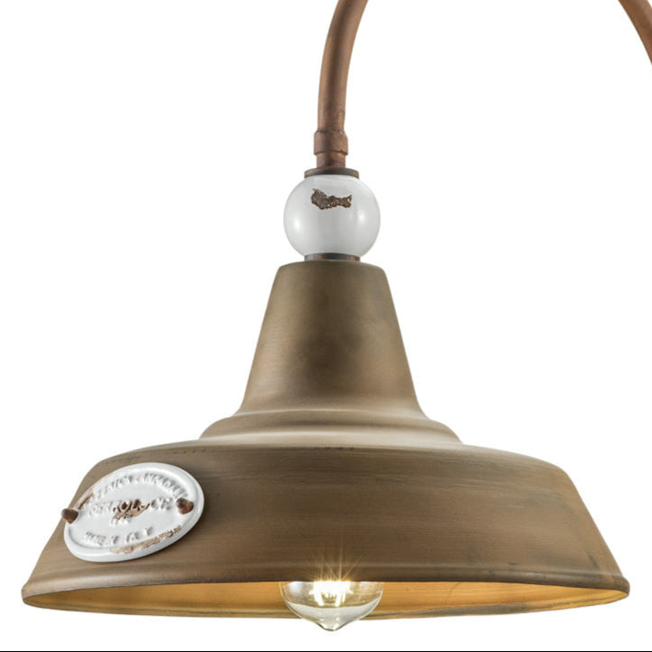 Wall lamp with ceramic-iron arm GRUNGE rusty with cream Craquelé effect