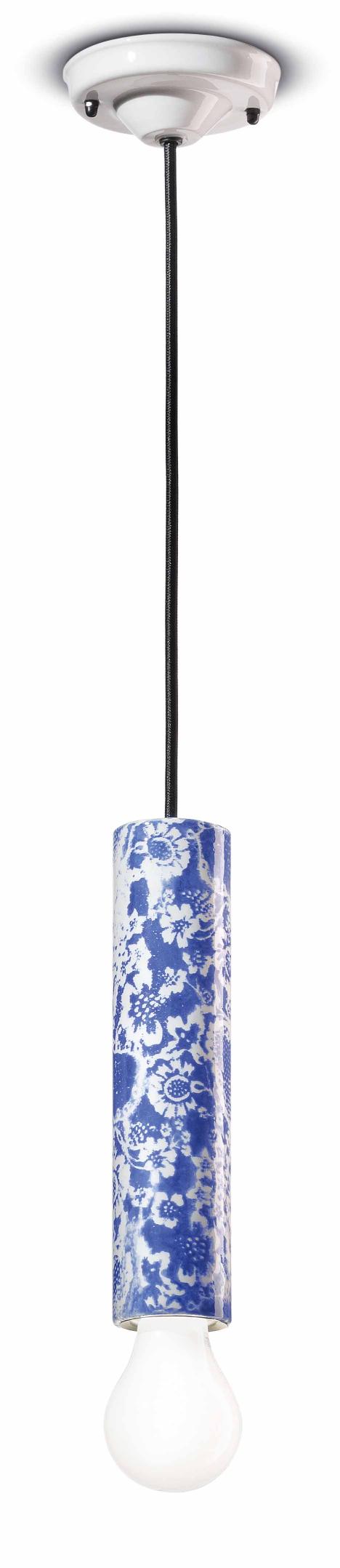 Keramik-Pendelleuchte PI blaue Blumen