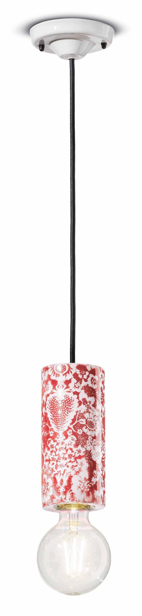 Hanglamp van keramiek PI met rode bloemen