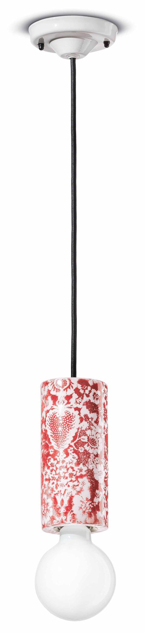 Hanglamp van keramiek PI met rode bloemen