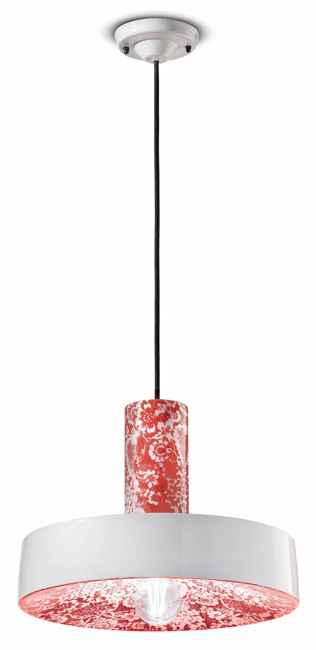 Hanglamp van keramiek PI met rode bloemen