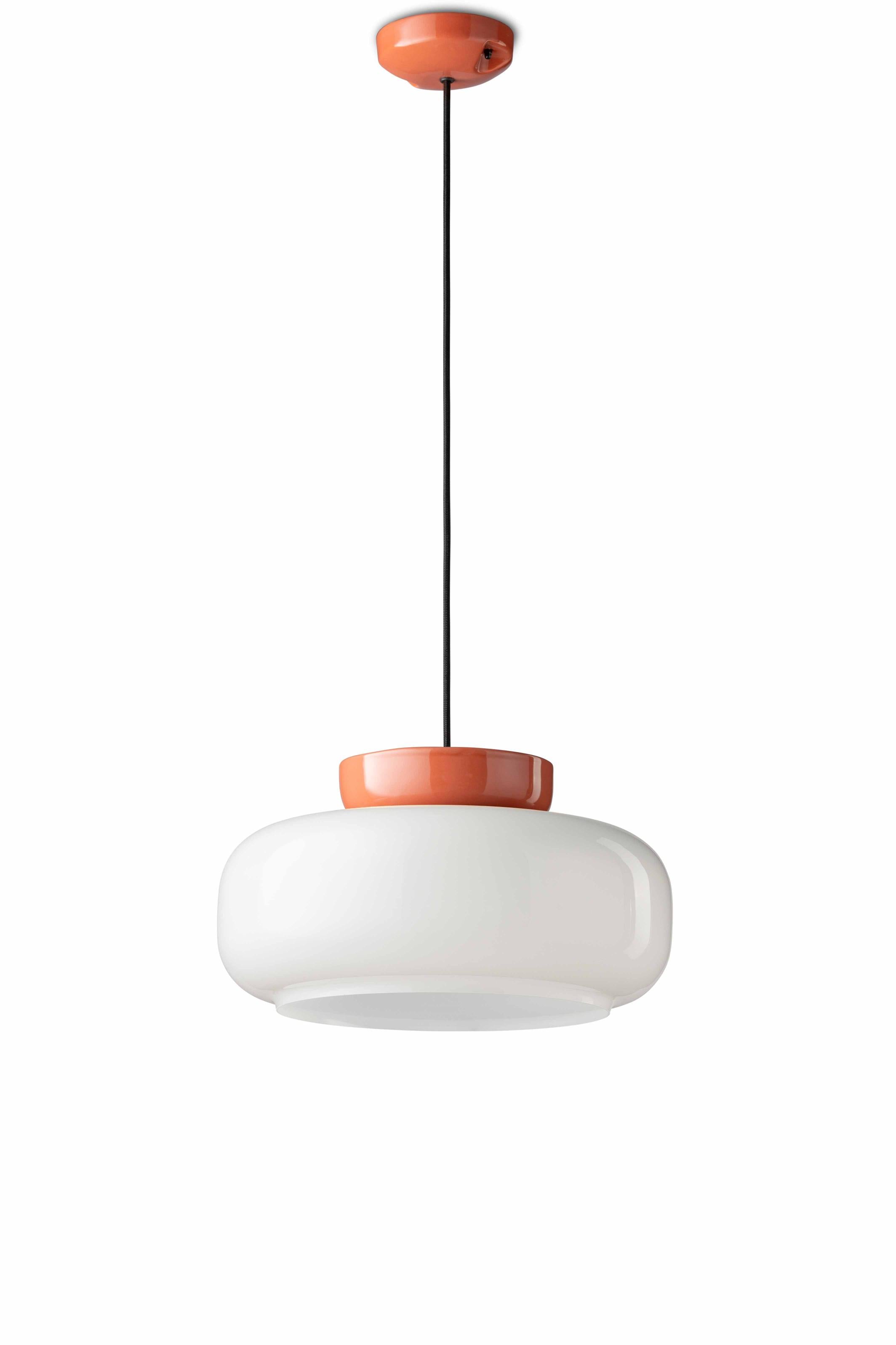 MARACANÀ ceramic pendant lamp in milk white with orange