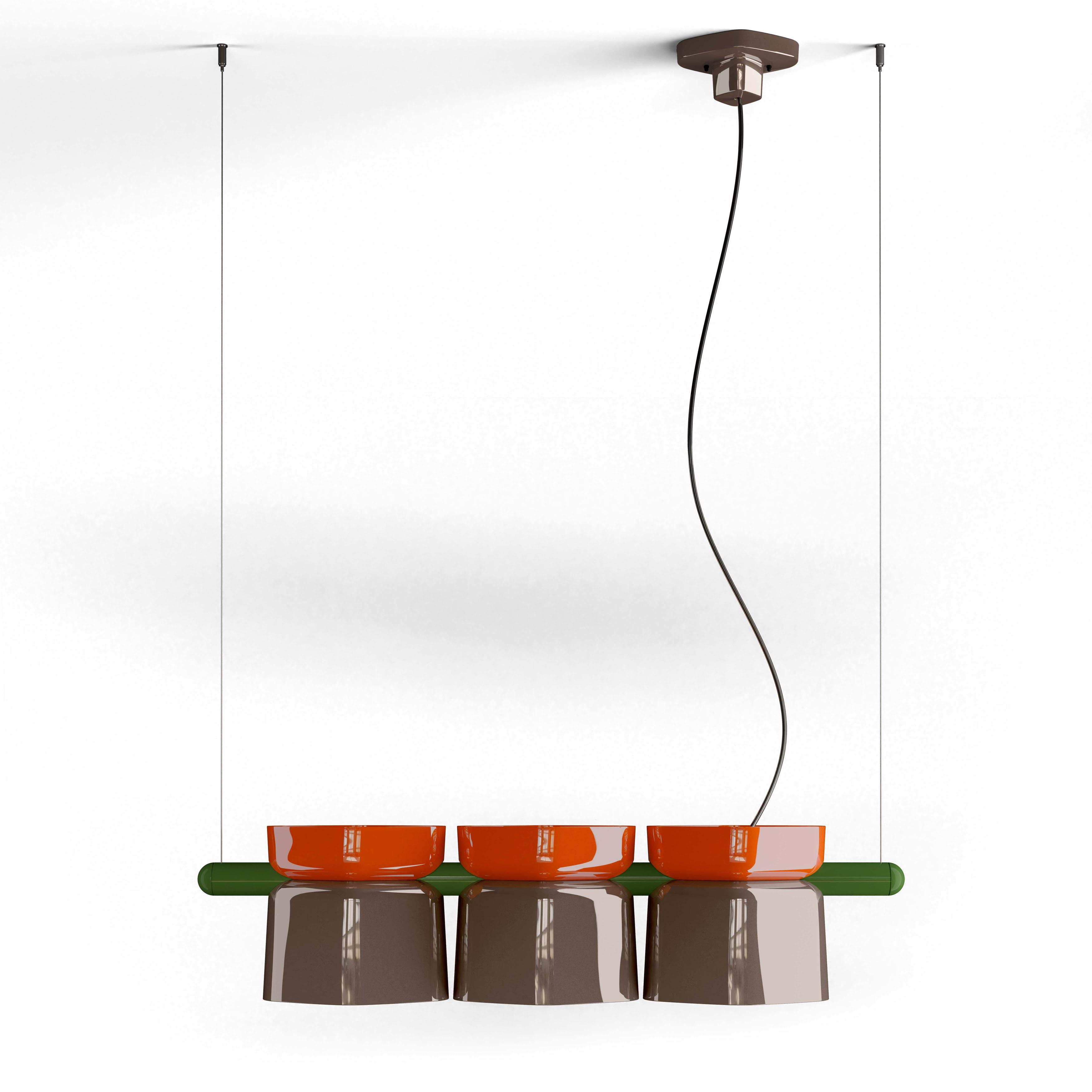 YAKITORI ceramic pendant lamp in mocha with orange and sage green
