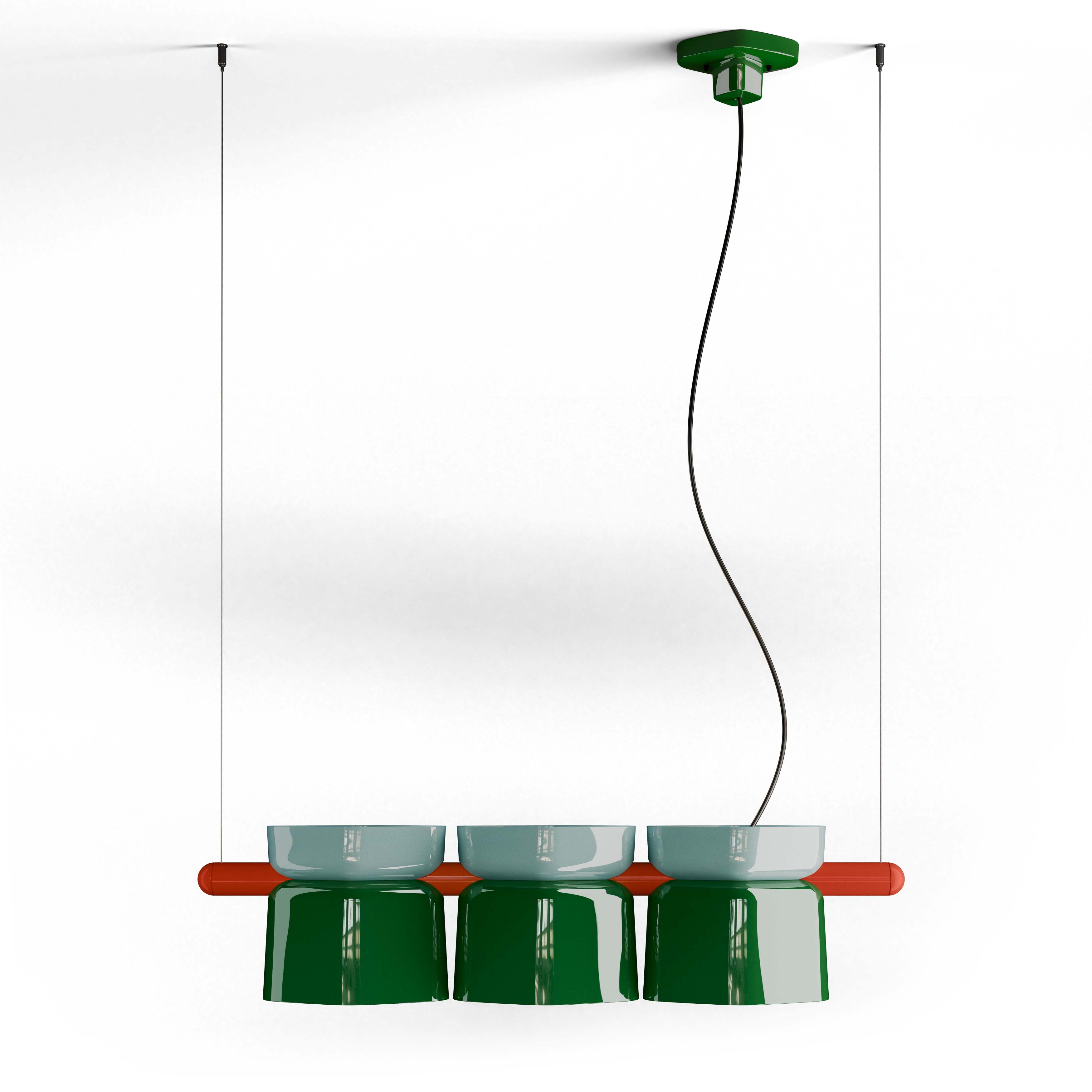 Hanglamp van keramiek YAKITORI saliegroen met blauw en oranje