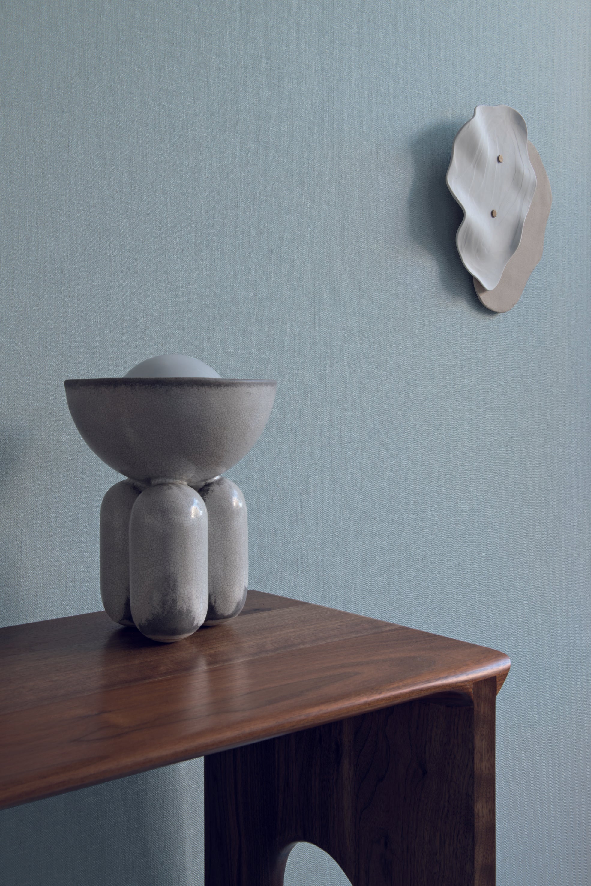 Structuurtextielbehang dat een visgraatmotief imiteert VELIN - NATUREL beige