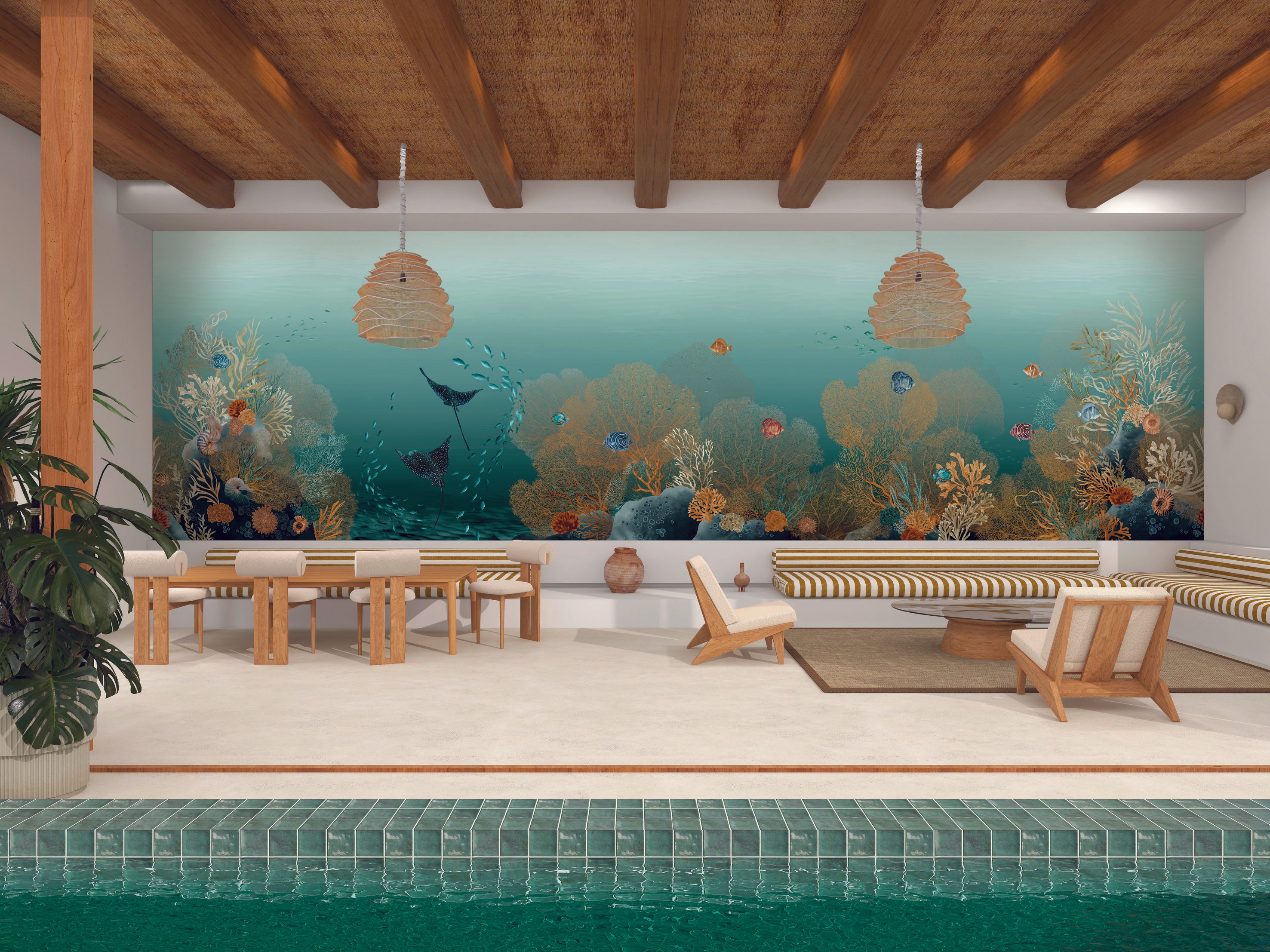 Muurschildering met maritiem motief POLYNESIE - CARAÏBE/MULTICO groen-blauw