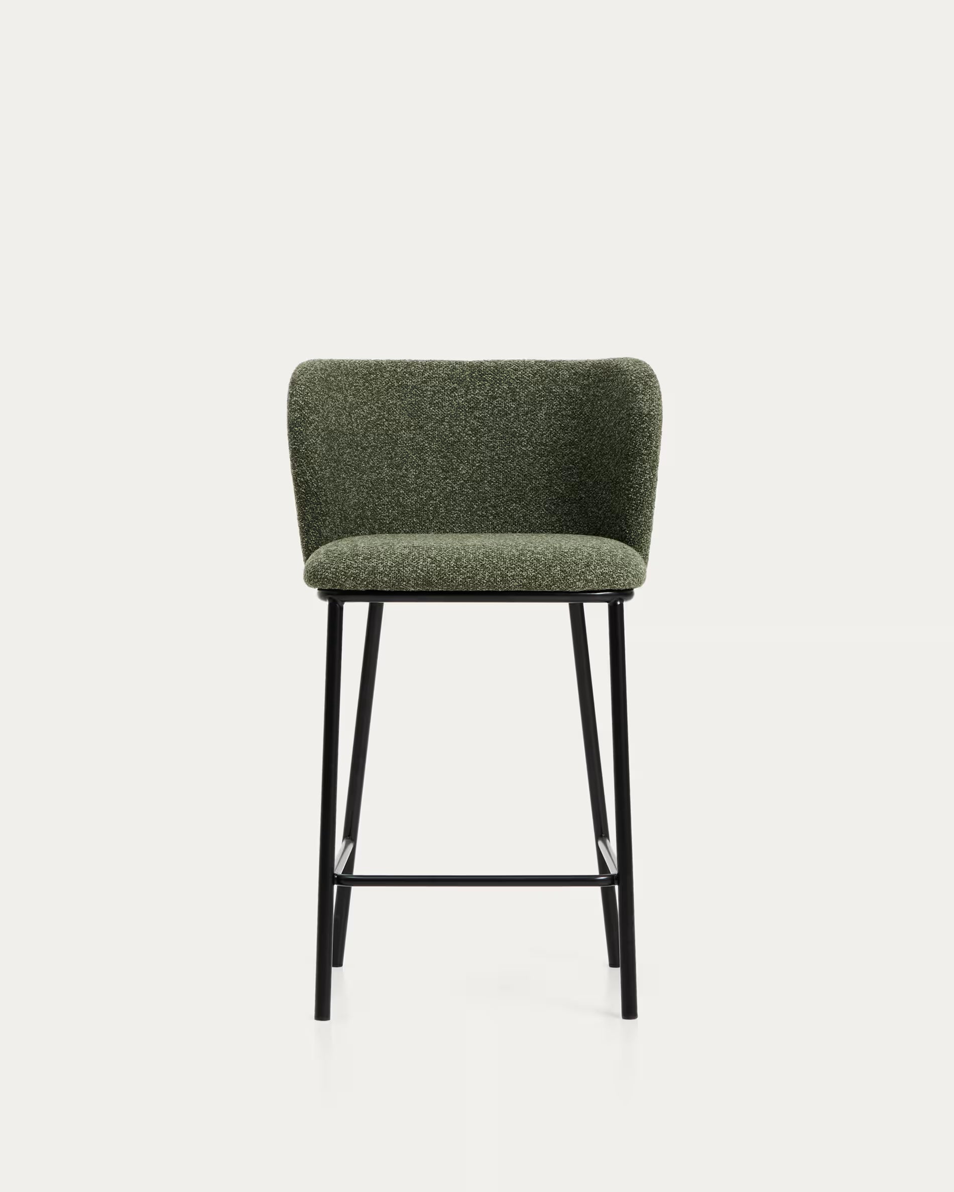 Bar Stool CISELIA Dark Green Chenille with Black Base