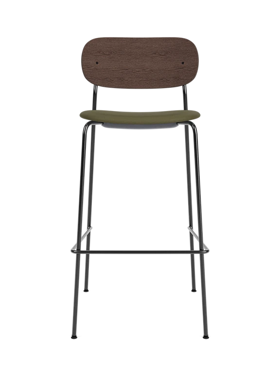 Hocker CO donker eikenfineer met groen gestoffeerd zitvlak