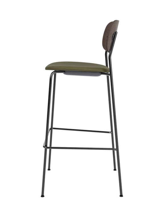 Hocker CO donker eikenfineer met groen gestoffeerd zitvlak