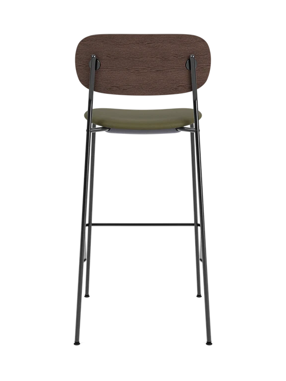 Hocker CO donker eikenfineer met groen gestoffeerd zitvlak