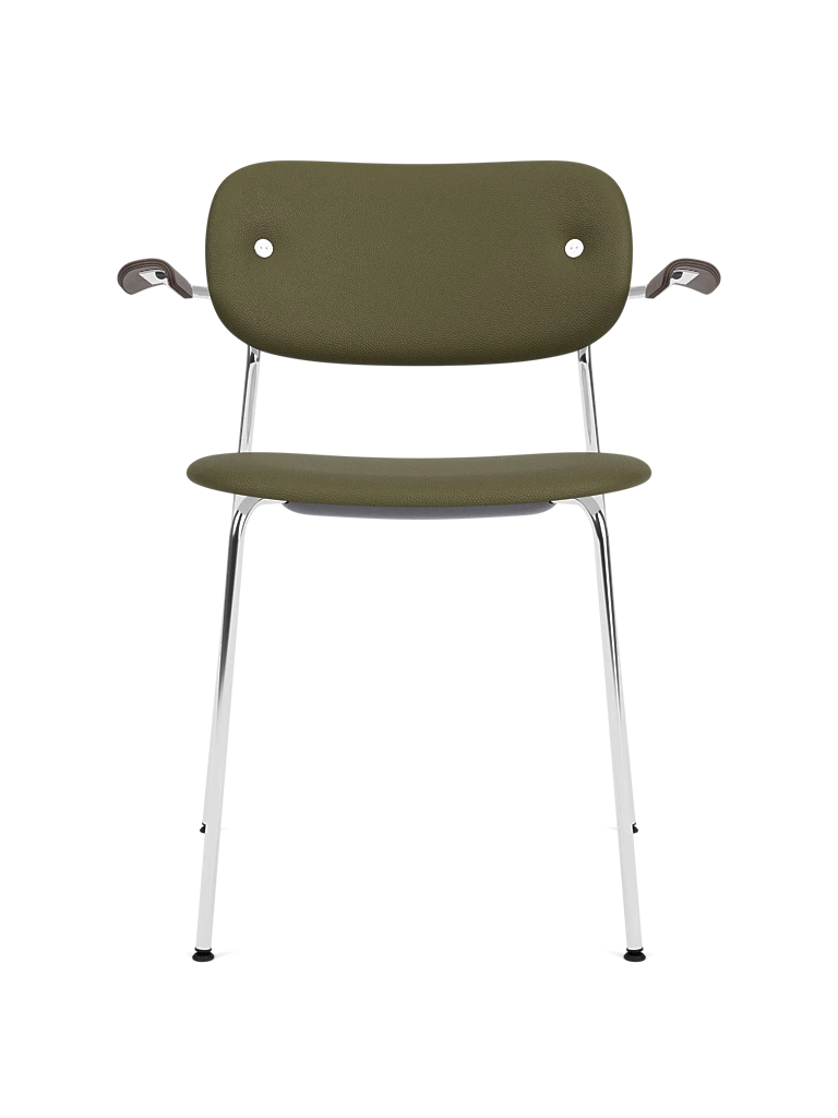 Stoel met armleuningen CO groen met verchroomde basis