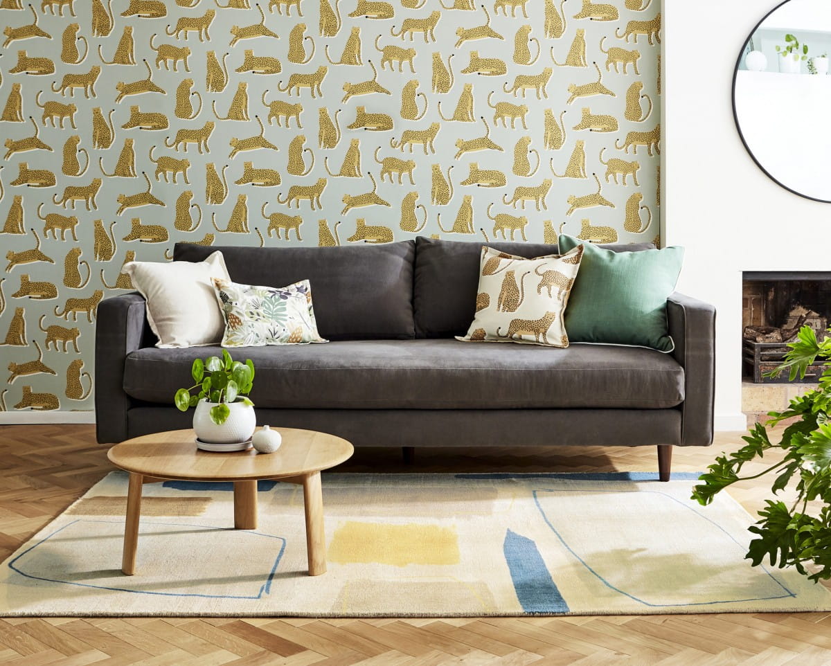 Vloerkleed COMPOSITION AMBER beige met blauw