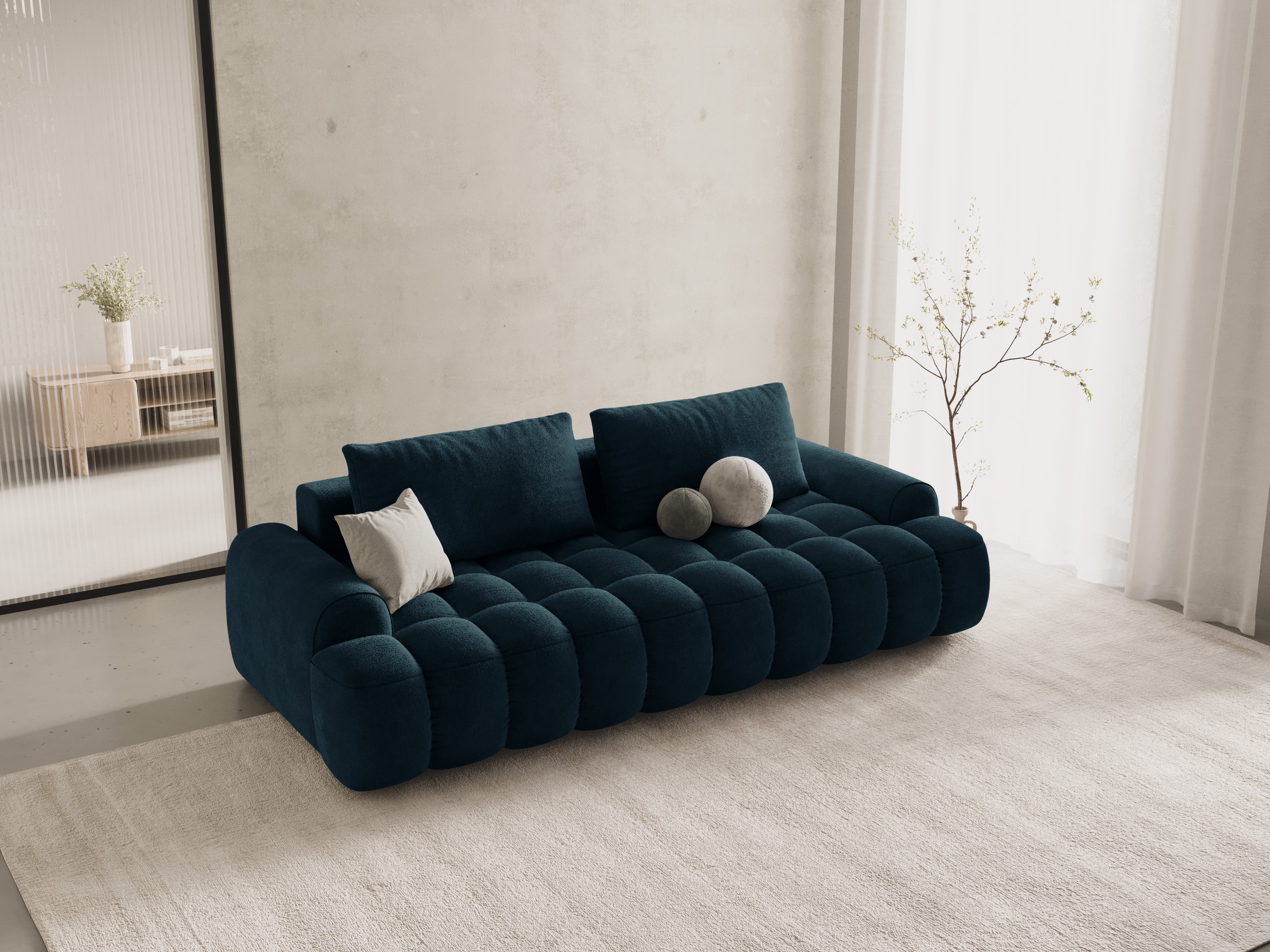Velvet sofa with sleeping function for 4 people LINZ petrol