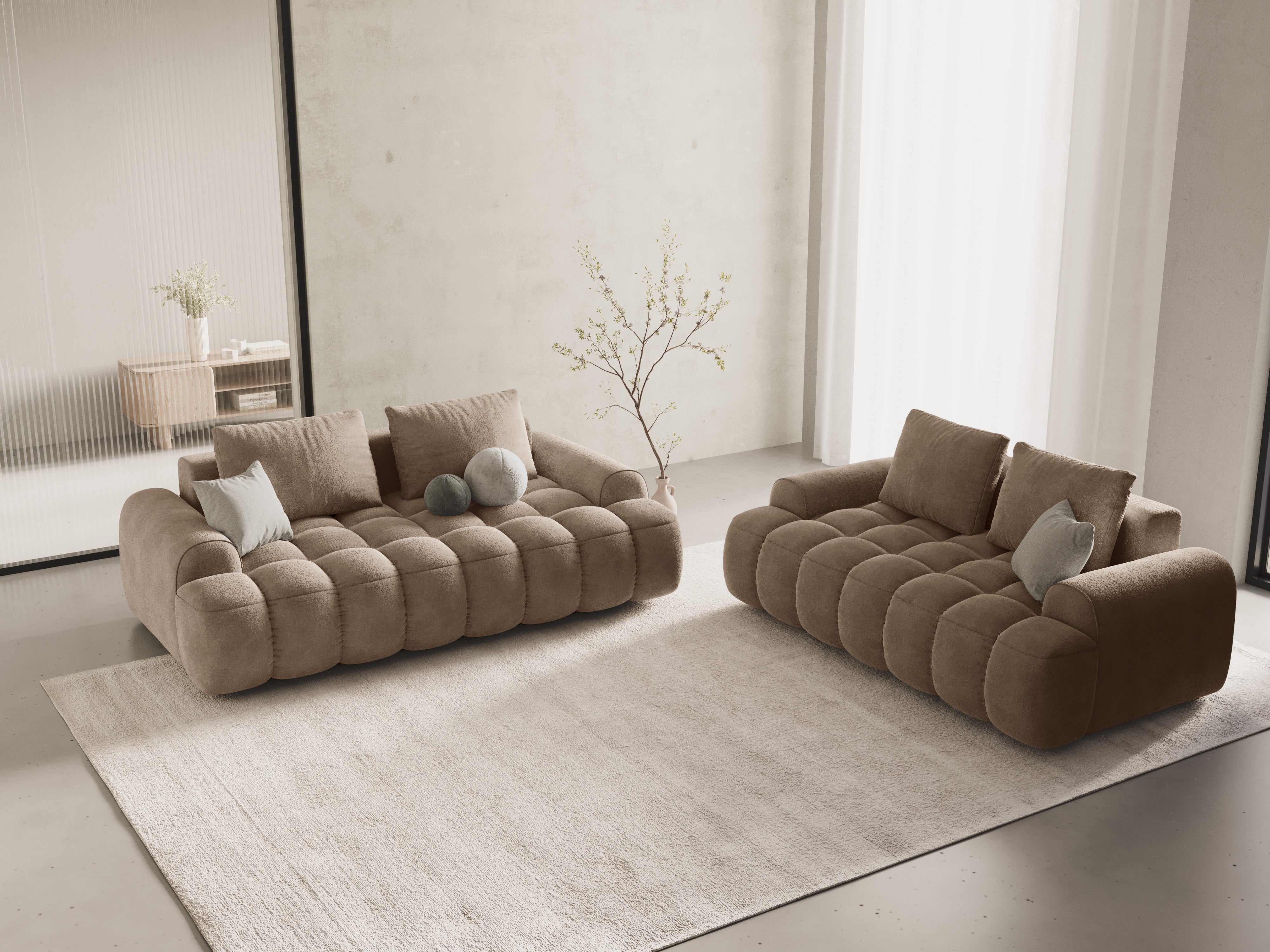 Sofa aus Samt 2-sitzig LINZ dunkelbeige