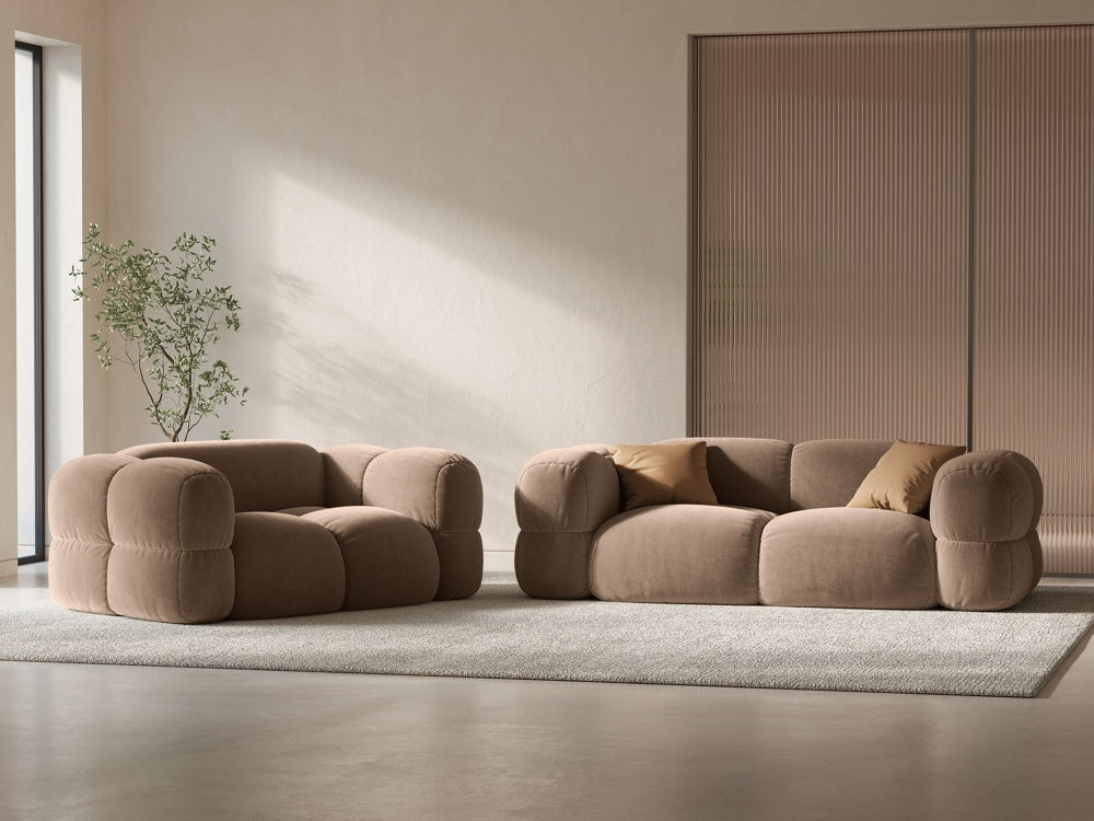 Sofa 2-sitzig aus Samt LORETTO dunkelbeige