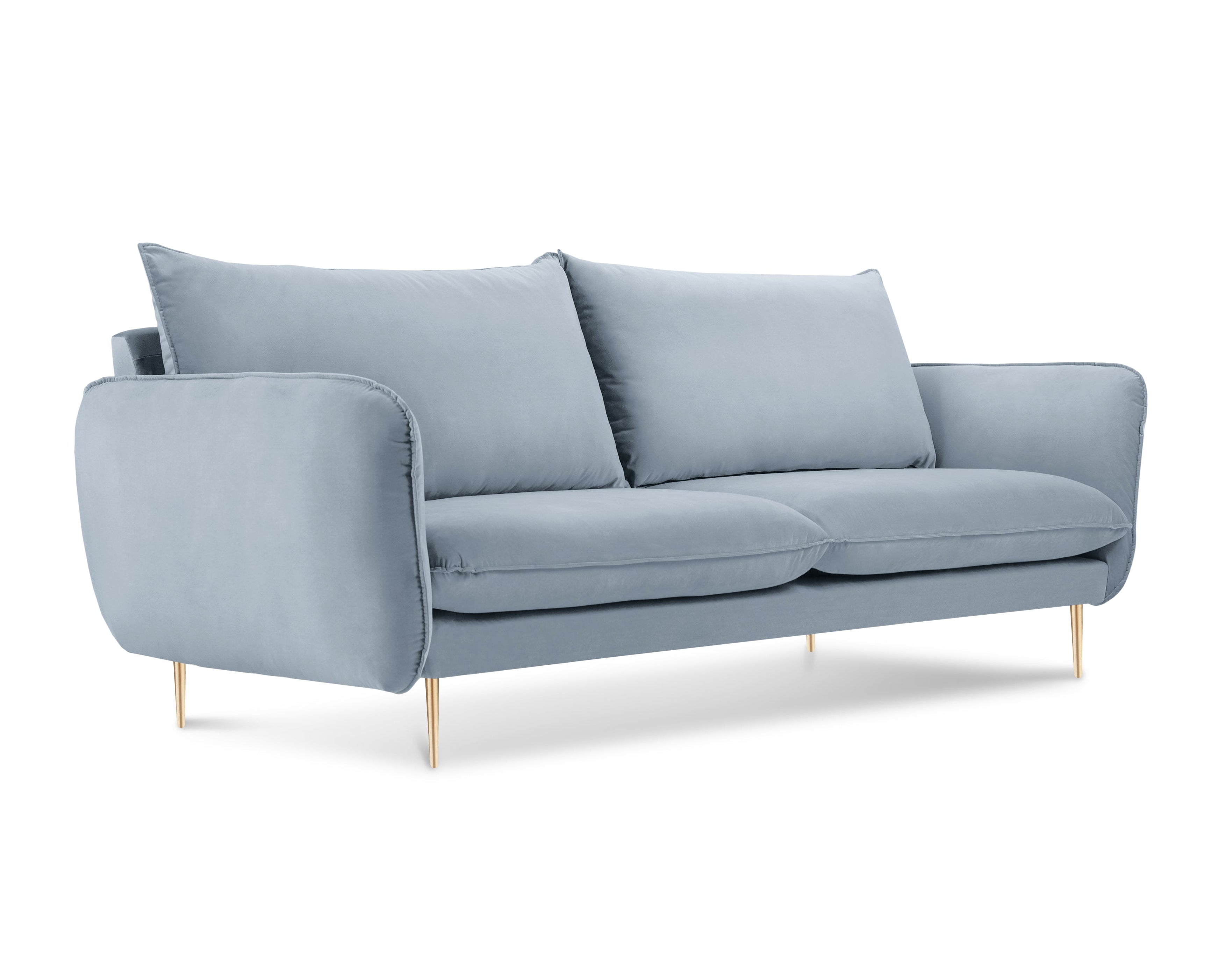 Velvet 2-seater Sofa VIENNA light blue with a gold base