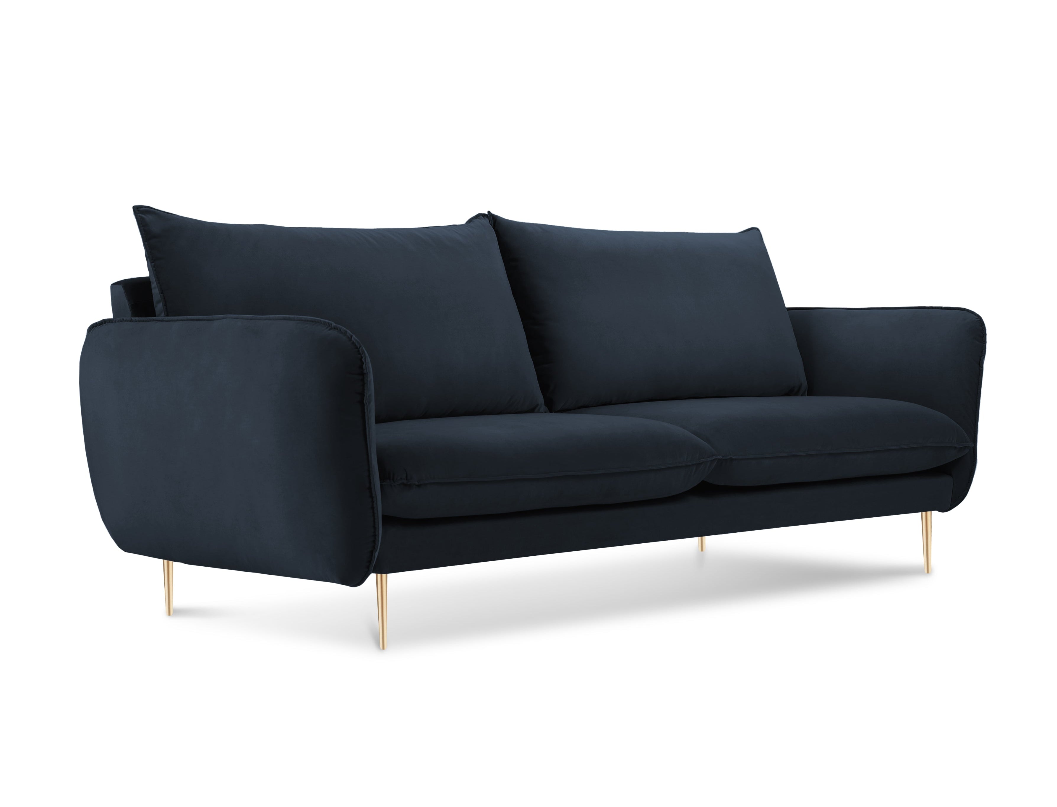 Sofa van fluweel voor 2 personen VIENNA donkerblauw met gouden basis