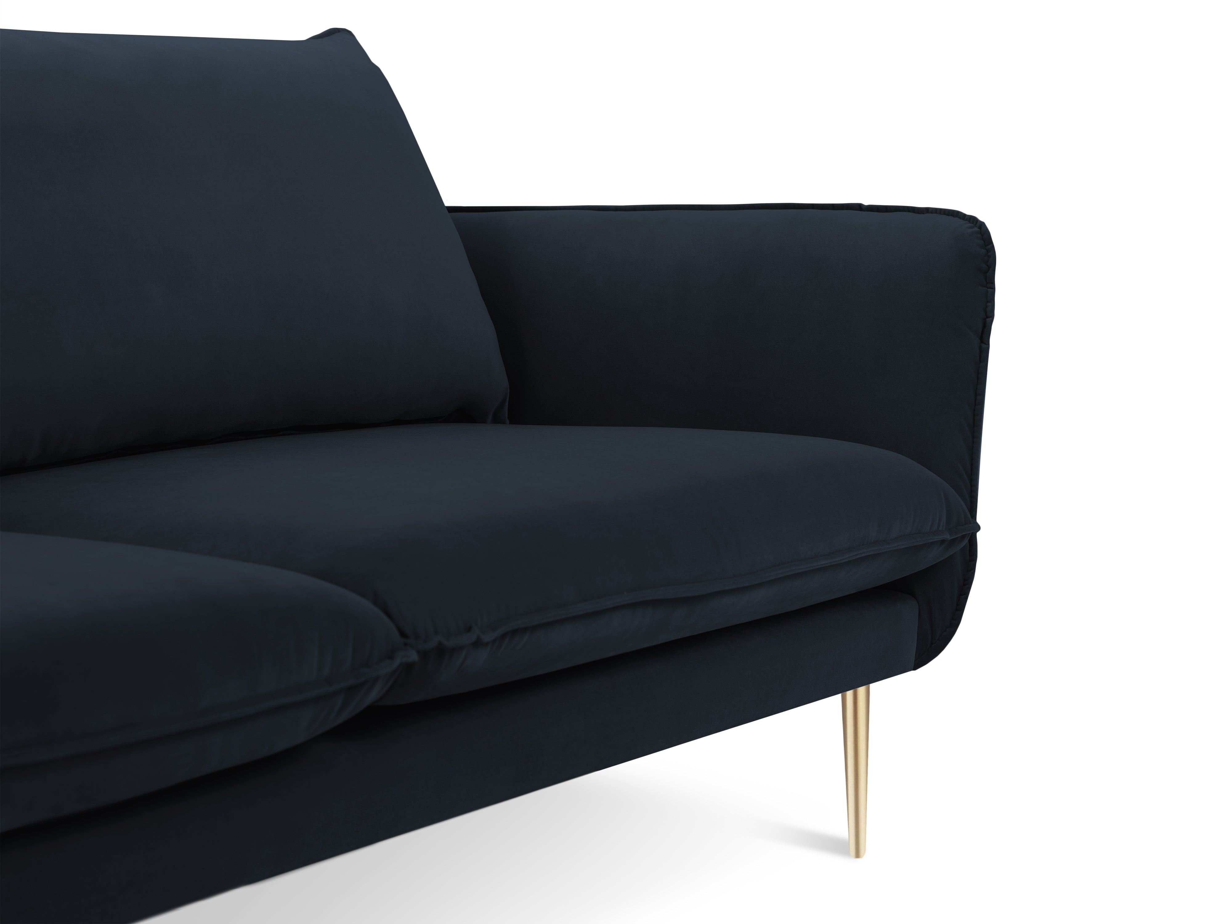 Sofa van fluweel voor 2 personen VIENNA donkerblauw met gouden basis
