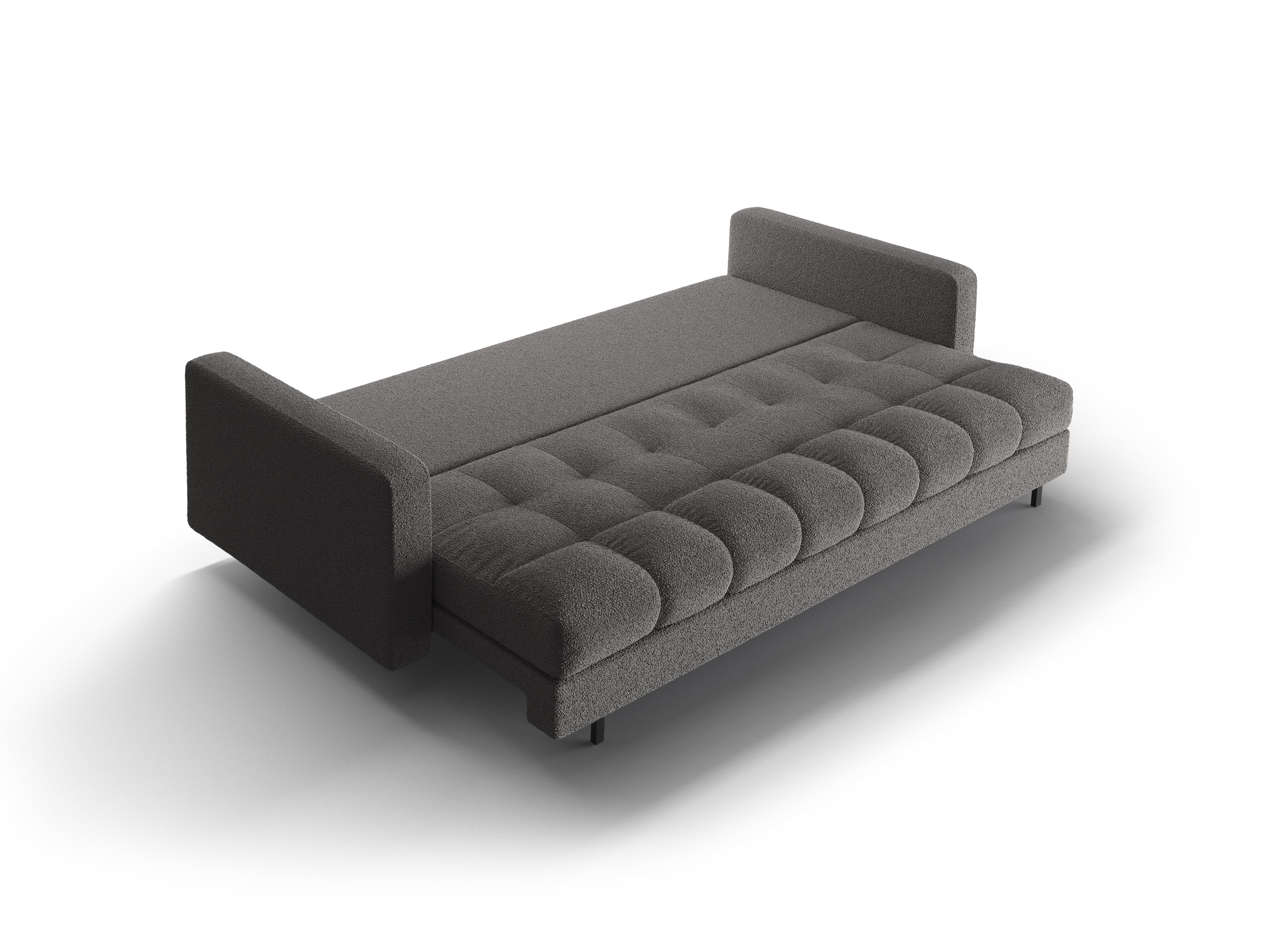 3-seater sofa with sleeping function BALI in dark gray bouclé with a black base