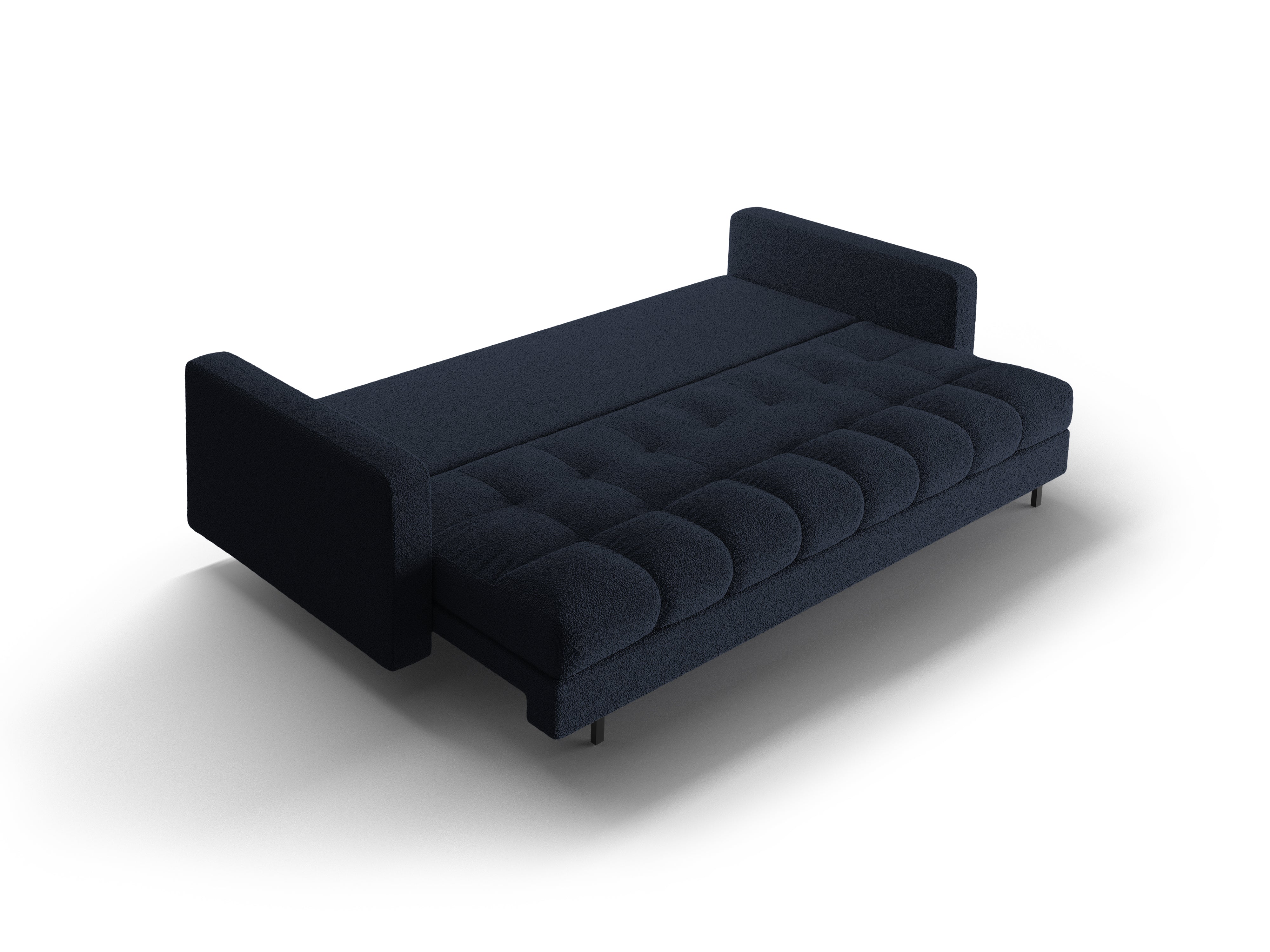 BALI 3-Sitzer Sofa mit Schlaffunktion, dunkelblaues Bouclé mit schwarzem Untergestell