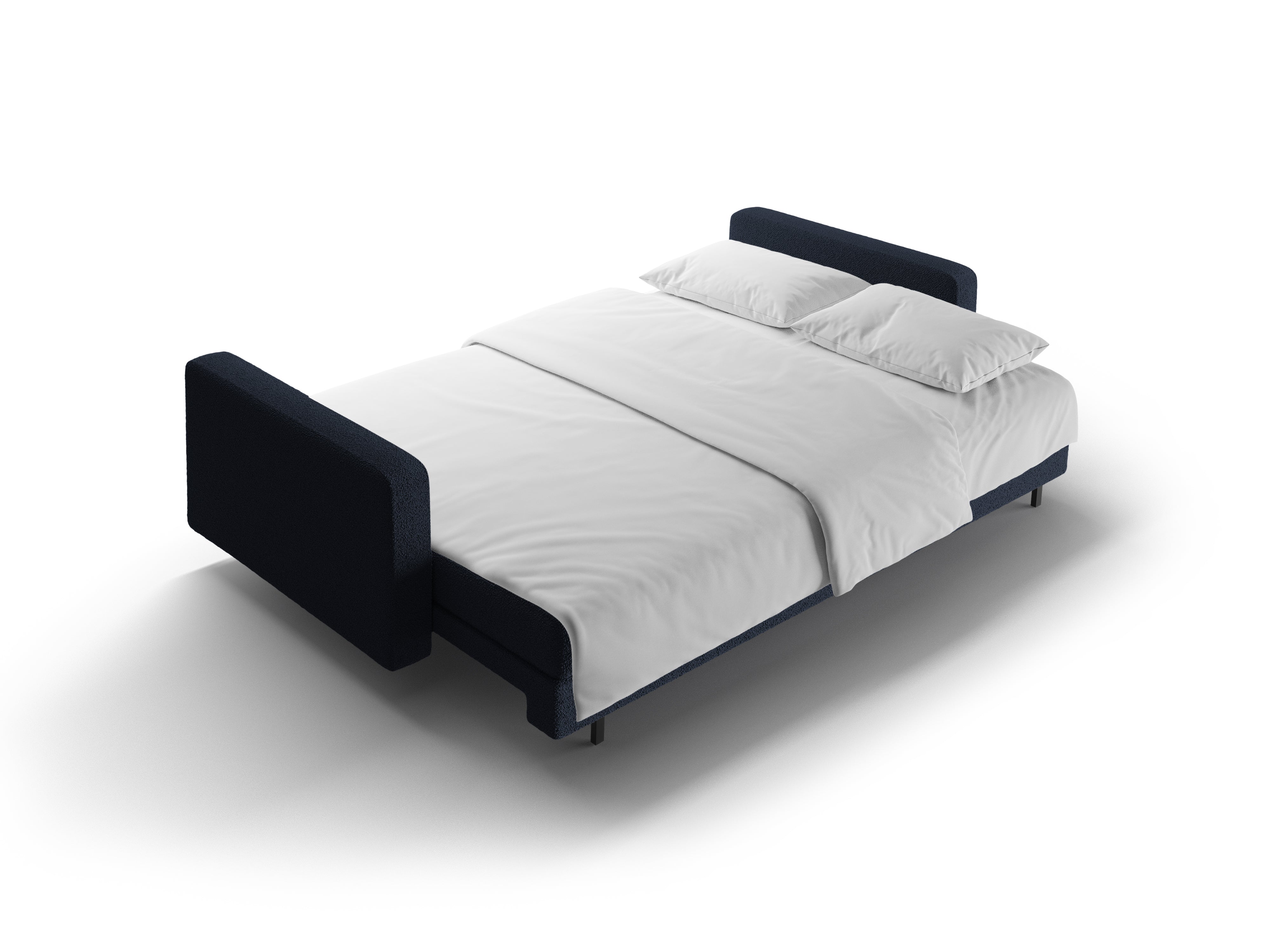 BALI 3-Sitzer Sofa mit Schlaffunktion, dunkelblaues Bouclé mit schwarzem Untergestell