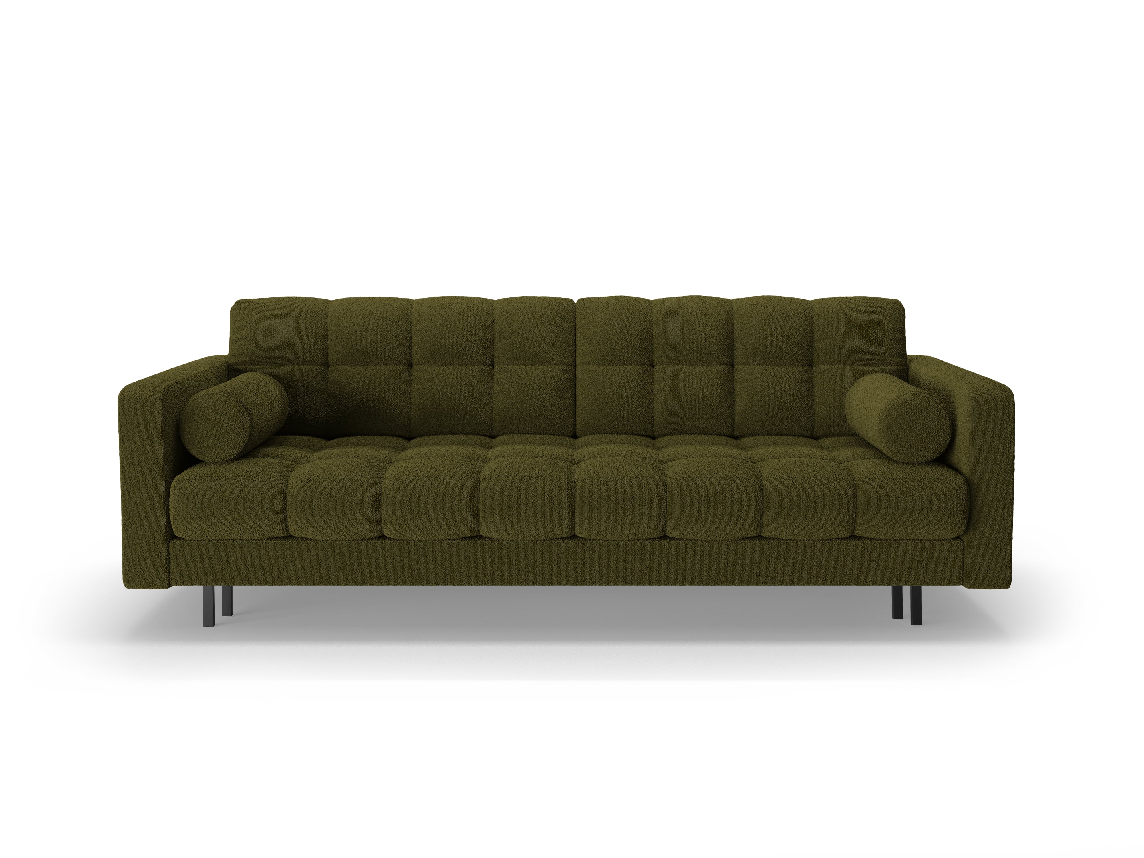 3-Sitzer Sofa mit Schlaffunktion BALI oliv Bouclé mit schwarzem Untergestell