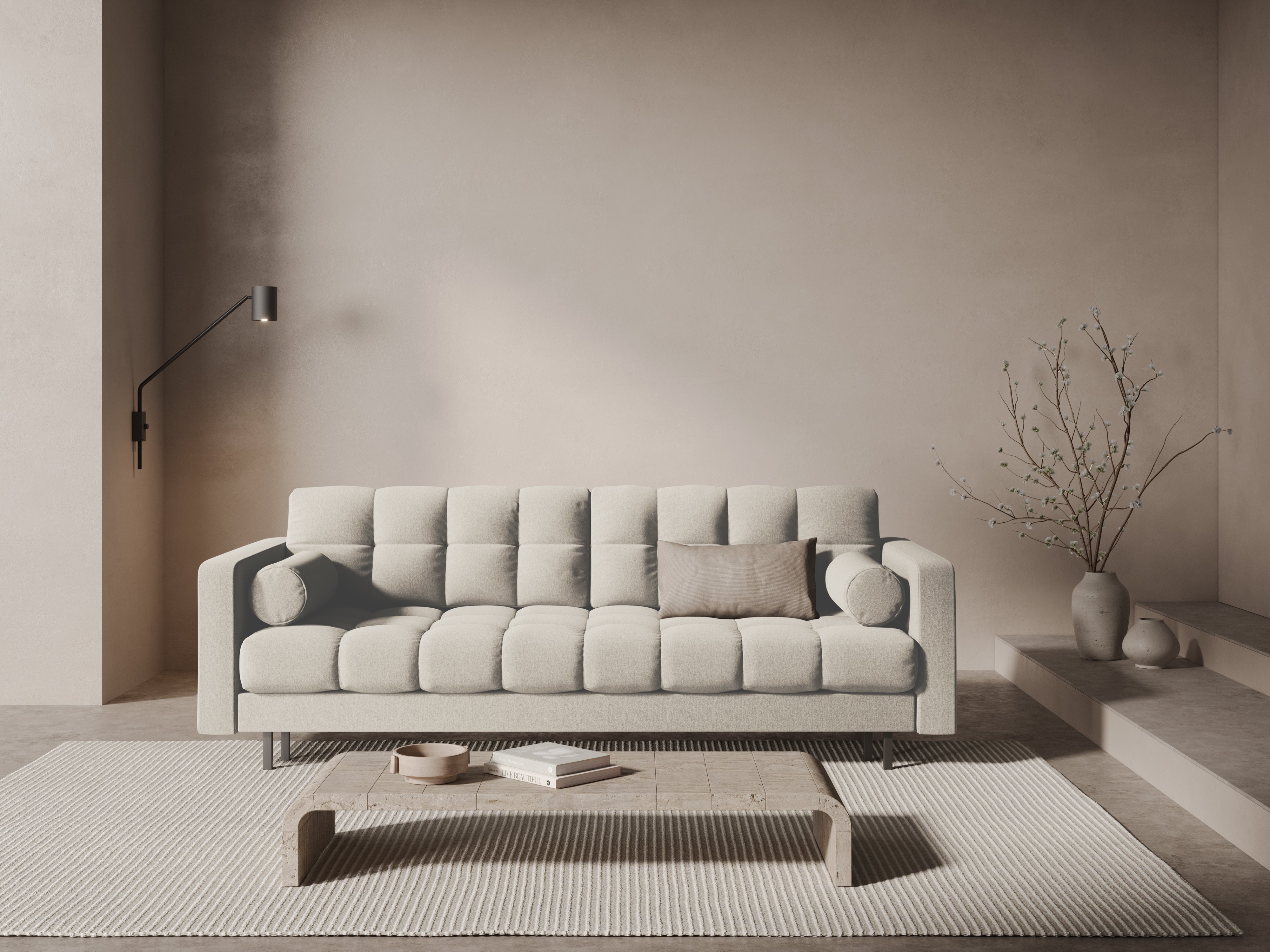 Sofa 3-zits met slaapfunctie BALI lichtbeige met zwarte basis