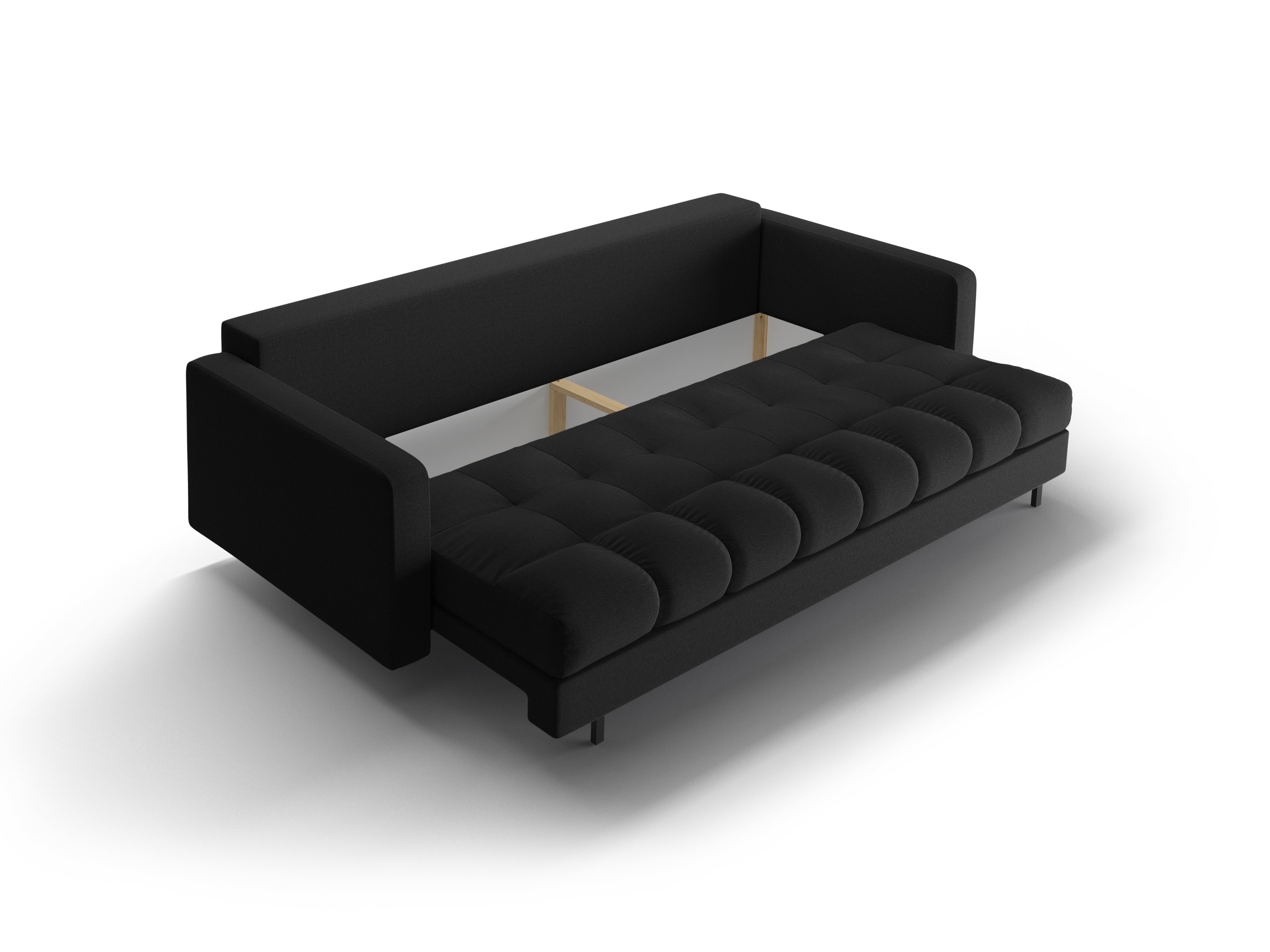 3-Sitzer Sofa mit Schlaffunktion BALI schwarzer Bouclé mit schwarzem Untergestell