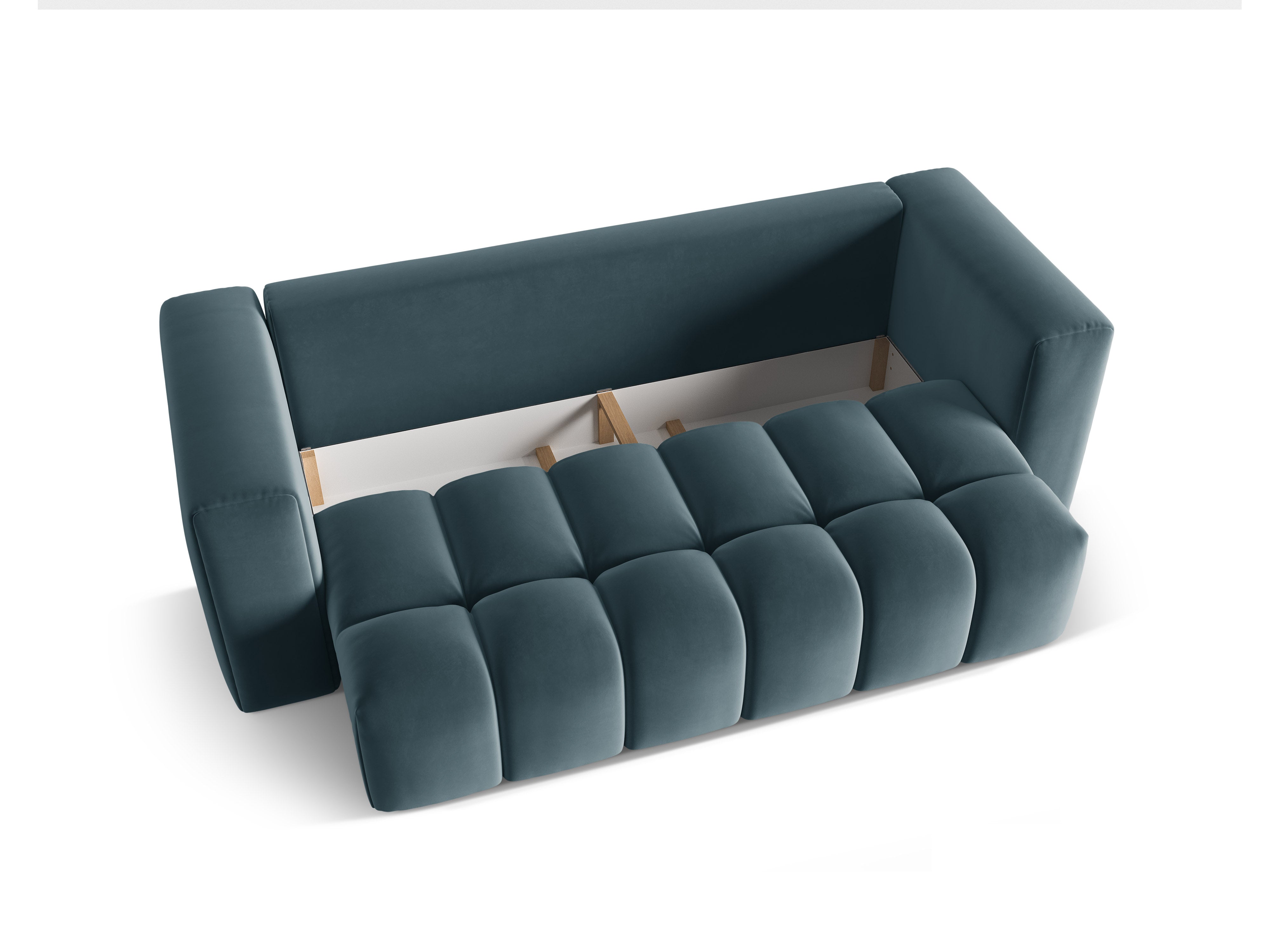 Sofa aksamitna 3-osobowa z funkcją spania VERONA niebieski – Cosmopolitan Design