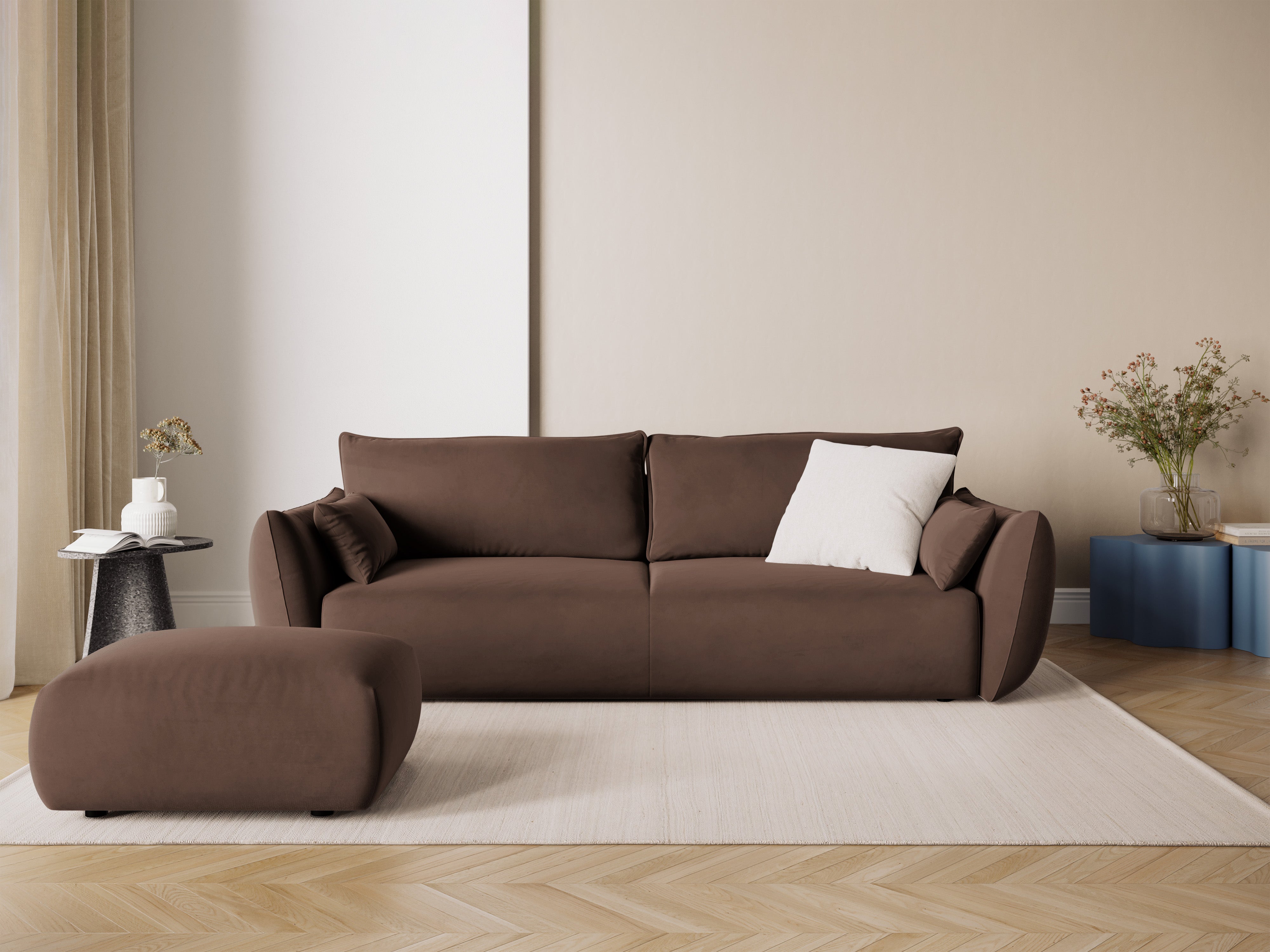 Sofa van fluweel met slaapfunctie MATERA chocolade