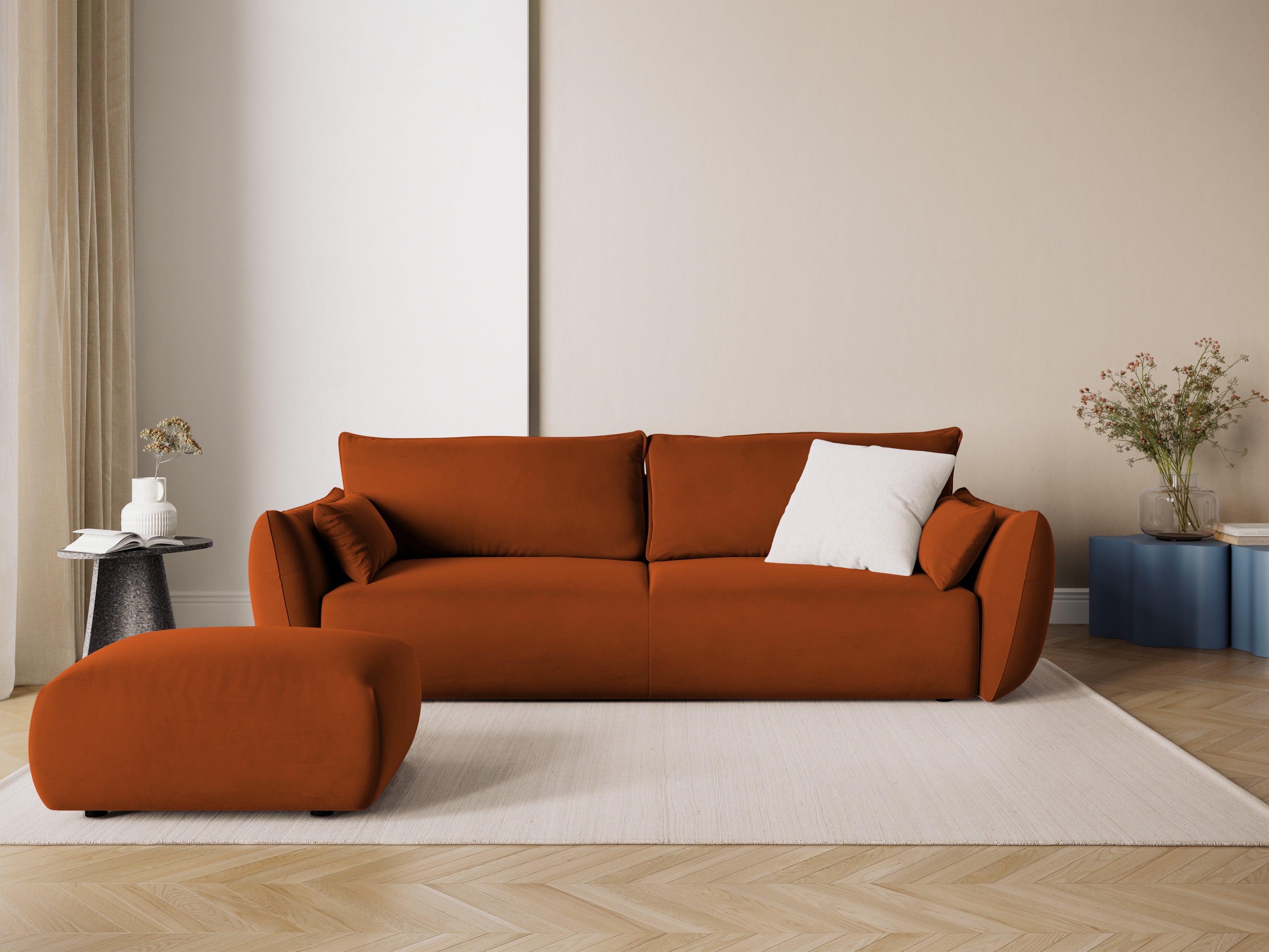 Sofa van fluweel met slaapfunctie MATERA baksteenrood